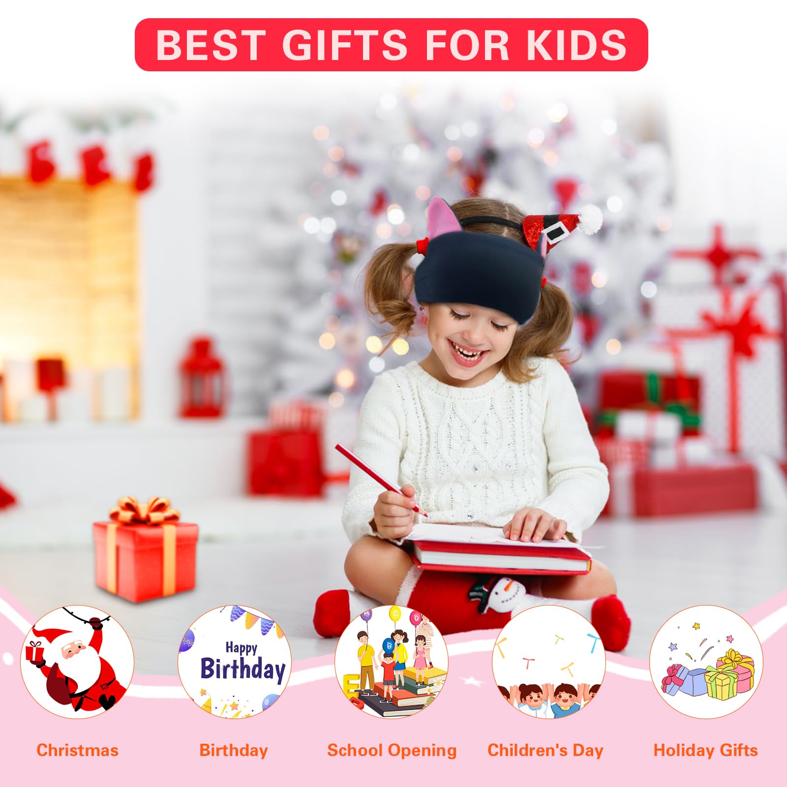 Joythink Diadema Bluetooth para niños, máscara para dormir, auriculares inalámbricos, altavoz delgado integrado, auriculares deportivos ajustables, diadema para dormir para niñas y niños, avión,