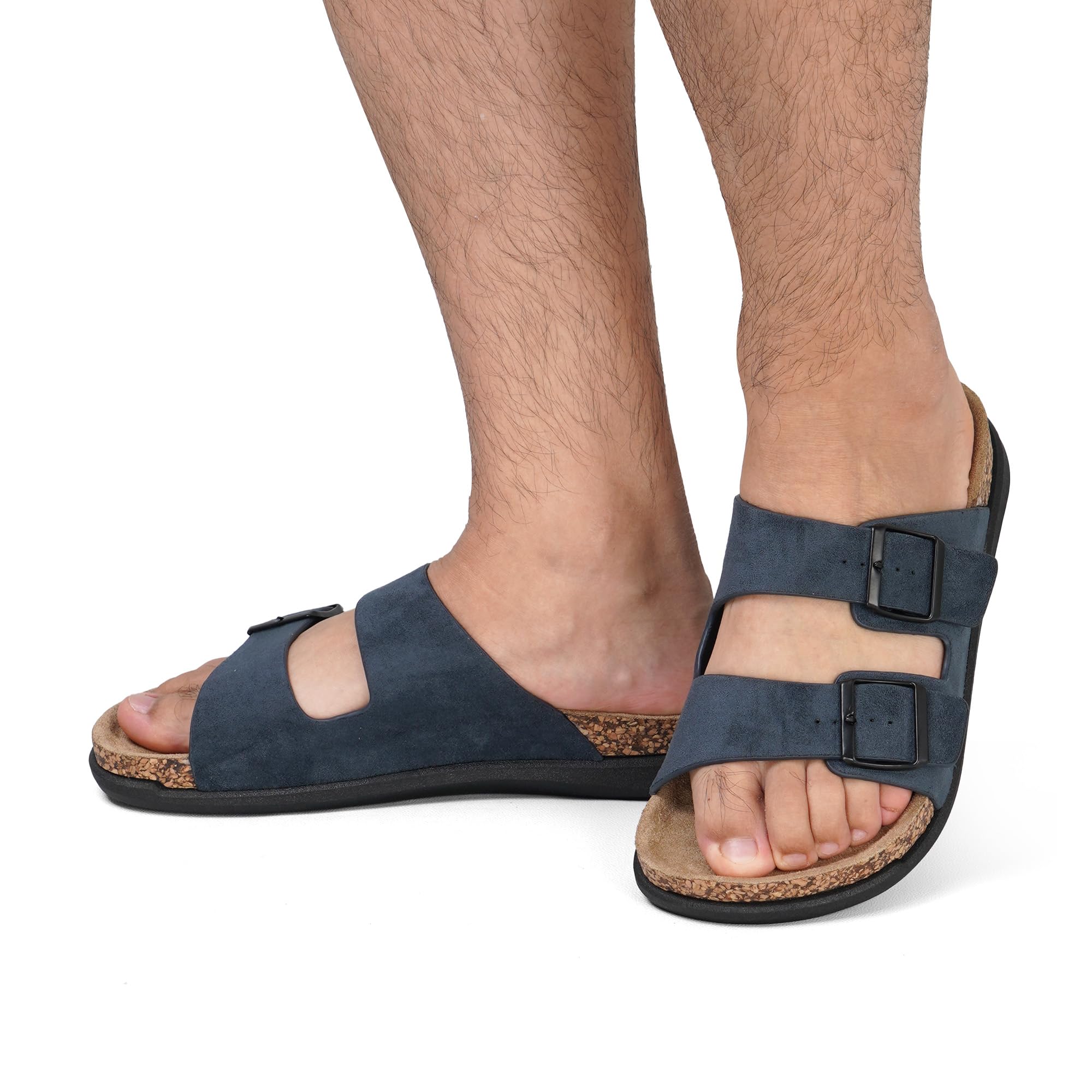 JOMIX Sandalias Hombre Verano Moda Chanclas de Dos Tiras Ajustables con Hebilla Suela de Corcho Sintético Zapatillas de Playa Piscina Casa Casual