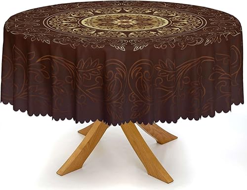Miniatura 3 de Mantel redondo con temática de mandala, tela impermeable, decorativo, duradero, reutilizable, a prueba de derrames, resistente a las arrugas, para
