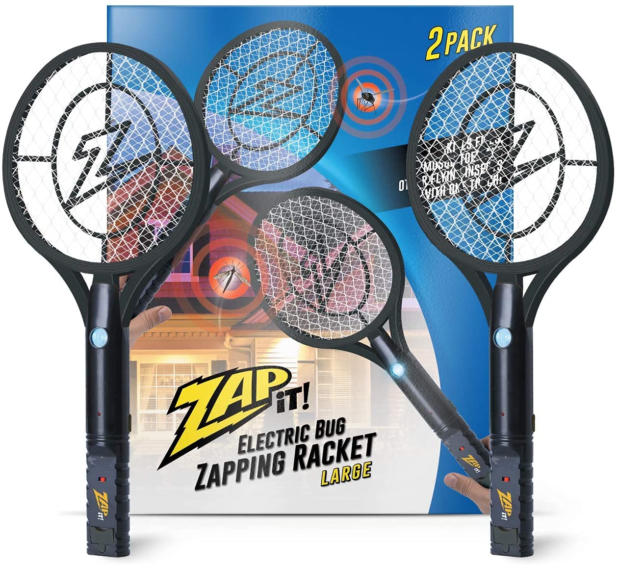 ZAP IT! Bug Zapper - Racchetta per insetti ricaricabile, 4.000 Volt, cavo di ricarica USB, confezione da 2