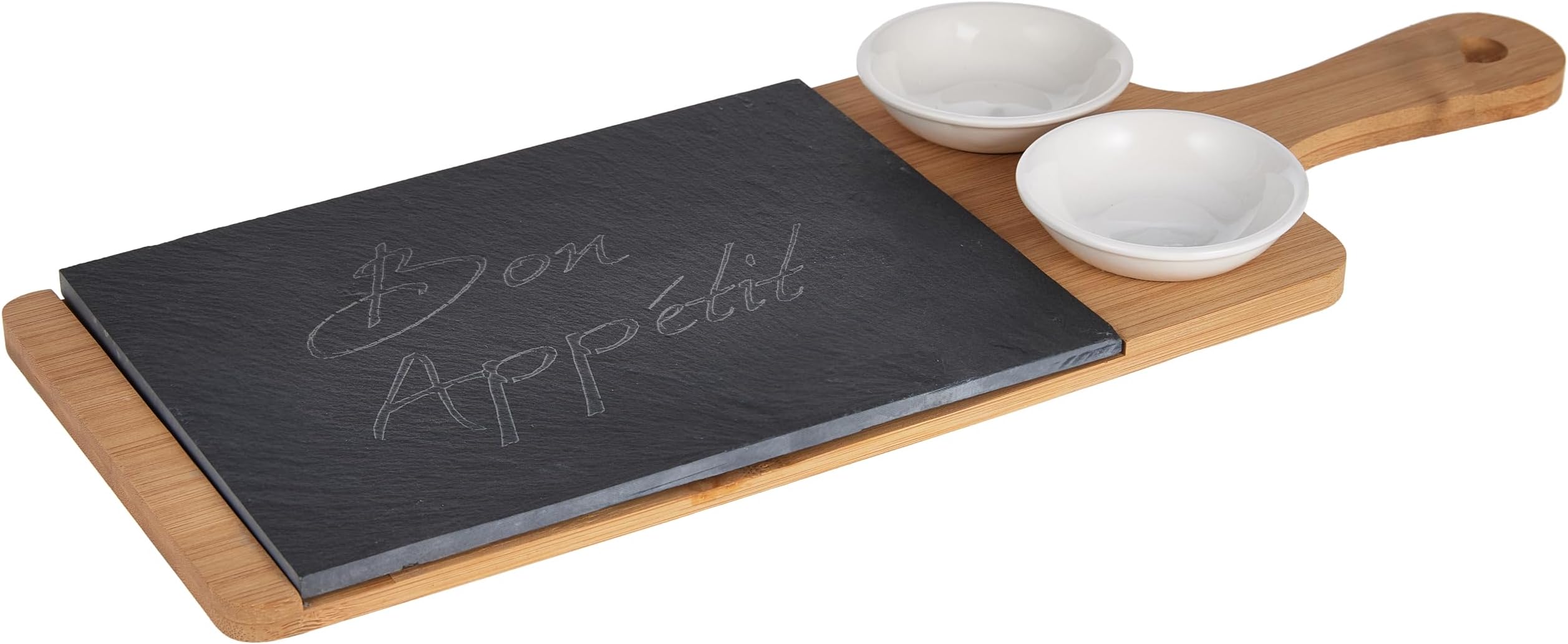 Cuisine Art Bamboo 3Pcs Serving Slate With Handle Home Basics Tray Withhandles, Gourmet Board Natural Edge For Cheese, Appetizer, Baked Goodies, Dry Fruits Cbb92743