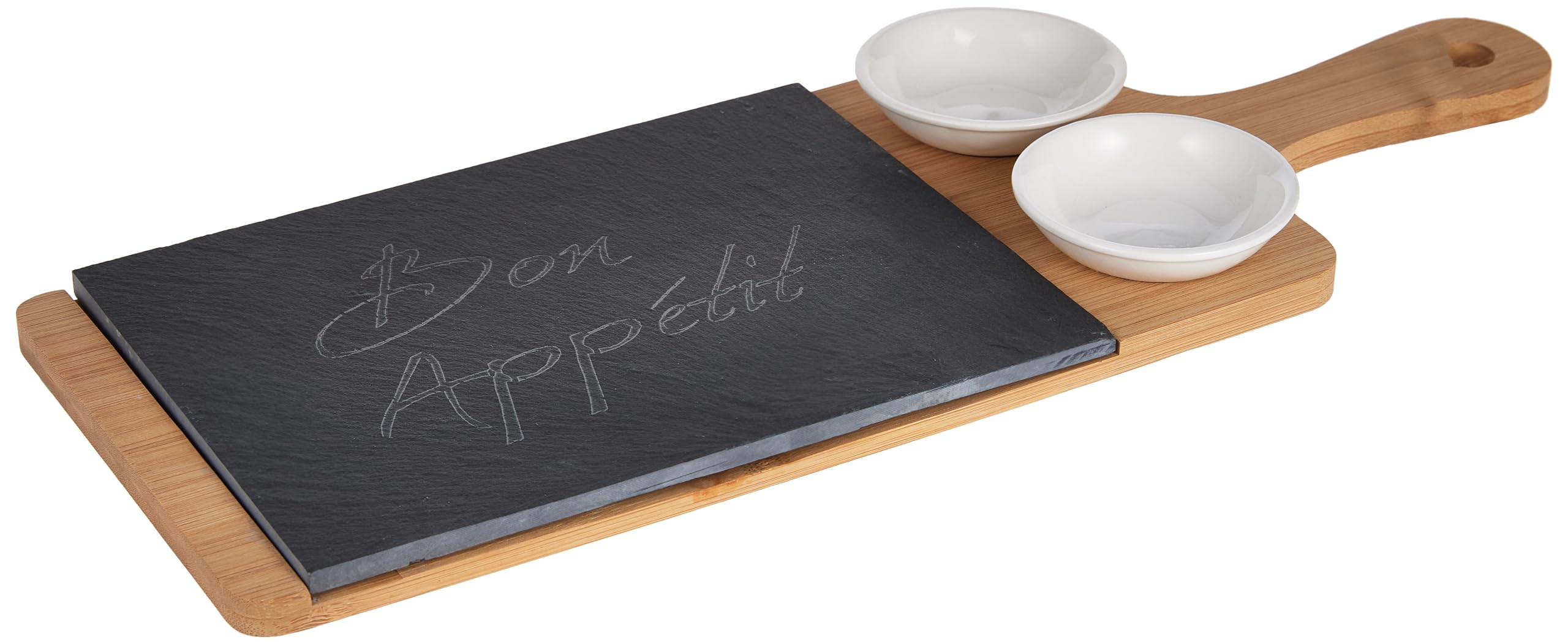 Cuisine Art Bamboo 3Pcs Serving Slate With Handle Home Basics Tray Withhandles, Gourmet Board Natural Edge For Cheese, Appetizer, Baked Goodies, Dry Fruits Cbb92743