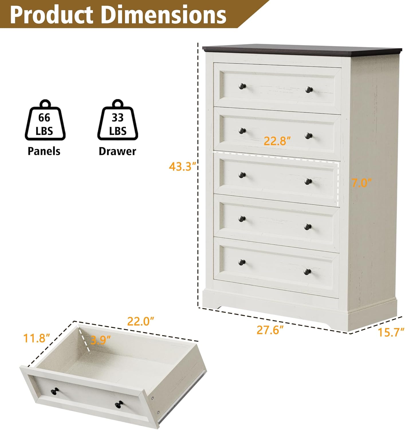 Farmhouse Bedroom Sets of 4, 4Pcs Farmhouse Dresser Set，Including 9 Drawer Dresser, 5 Drawer Dressers and Nightstand Set of 2 with Charging Station (White Sets, 4 Pieces)