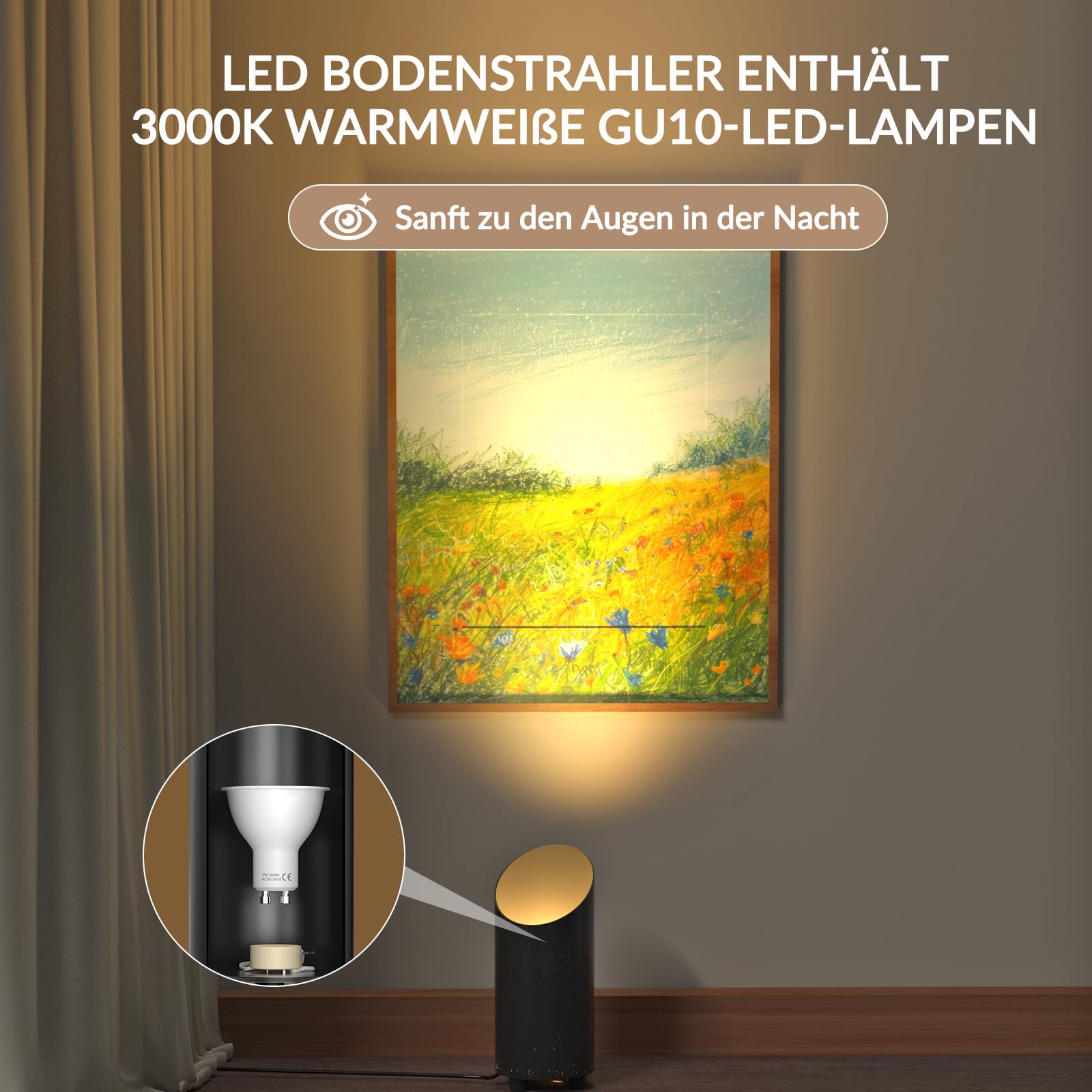 LED Uplight Spot Bodenstrahler 2 Stück 5 W Bodenleuchte mit Fußschalter 3000 K Warmweiß 230V