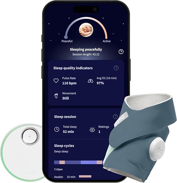Owlet Dream Sock - Smart Baby Monitor - Tracks Average Oxygen O2, Heart Rate, Real-Time Quality Trends and Sleep Routine Recommendations via App | Bedtime Blue