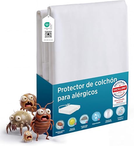 BEDSURE Protector de colchón 160 x 200 cm - Antichinches Antiacaros Blanco | Protección contra la humedad, protección contra alérgicos, lavable a 40, antideslizante , Con cremallera