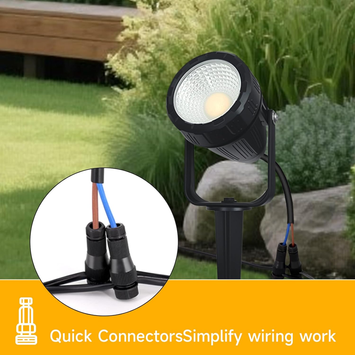 Low Voltage Safety Landscape Lights Outdoor: 7W 840LM LED Landscape Lighting with Connectors & Transformer for Tree Garden Yard Pathway | 24V Warm Yellow 3000K Spotlights | IP65 Waterproof | 24 Pack