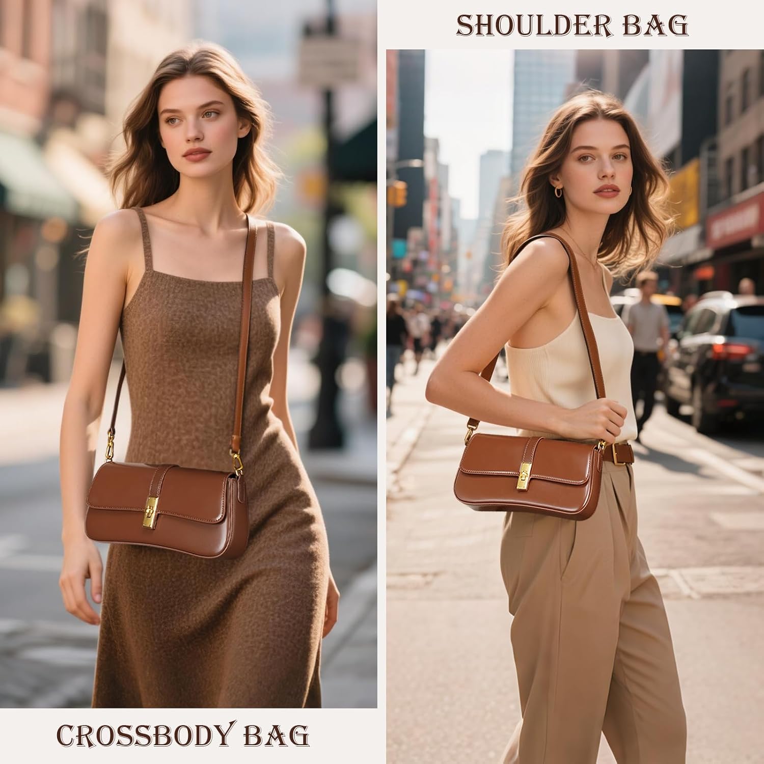 Shoulder Bag for Women, Genuine Leather Crossbody Bag Handbag with Removable Adjustable Straps - Image 2