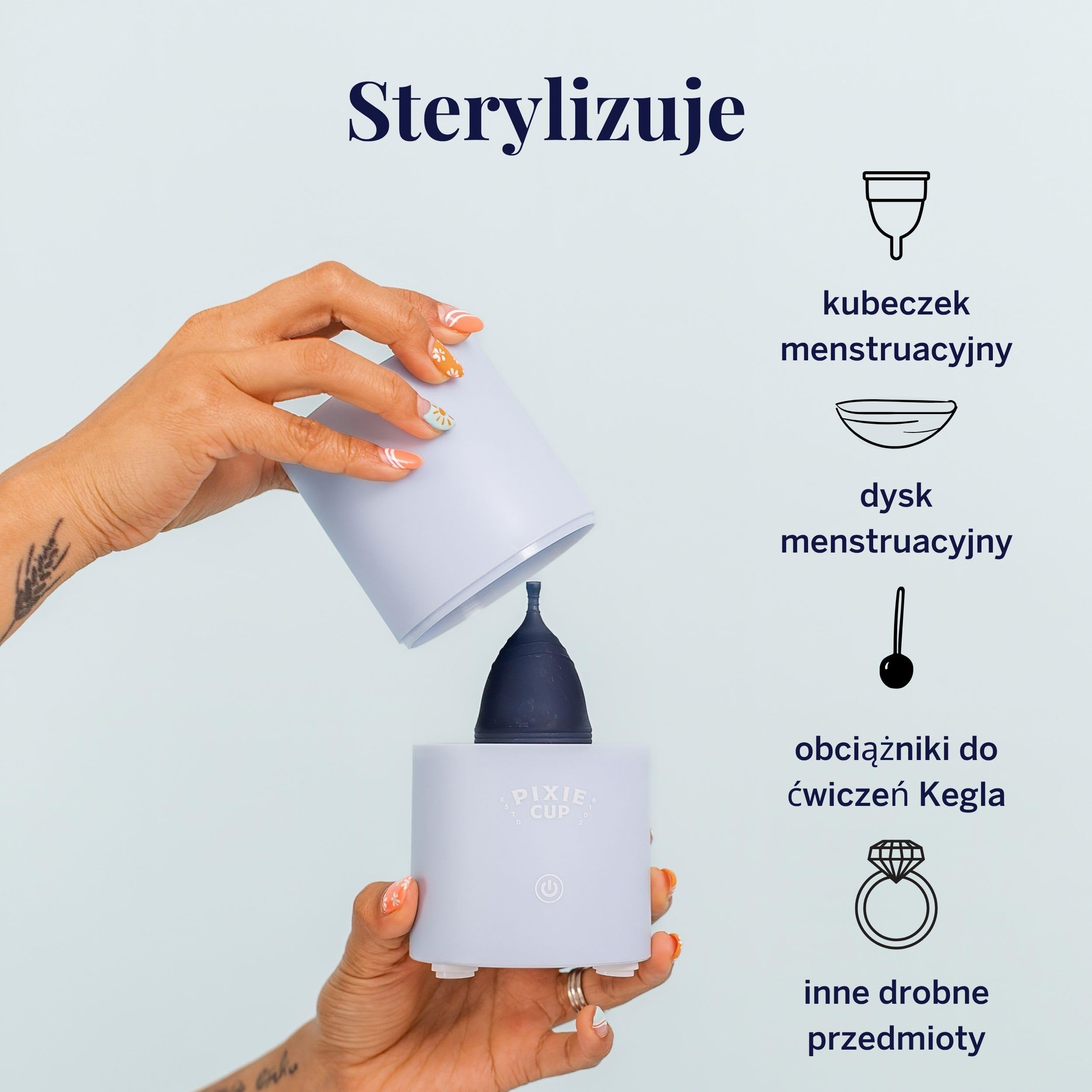 Pixie sterylizator do sterylizatora w kubku menstruacyjnym All-in-One – czyści i przechowuje kubek z okresem – zabija 99,9% zarazków parą