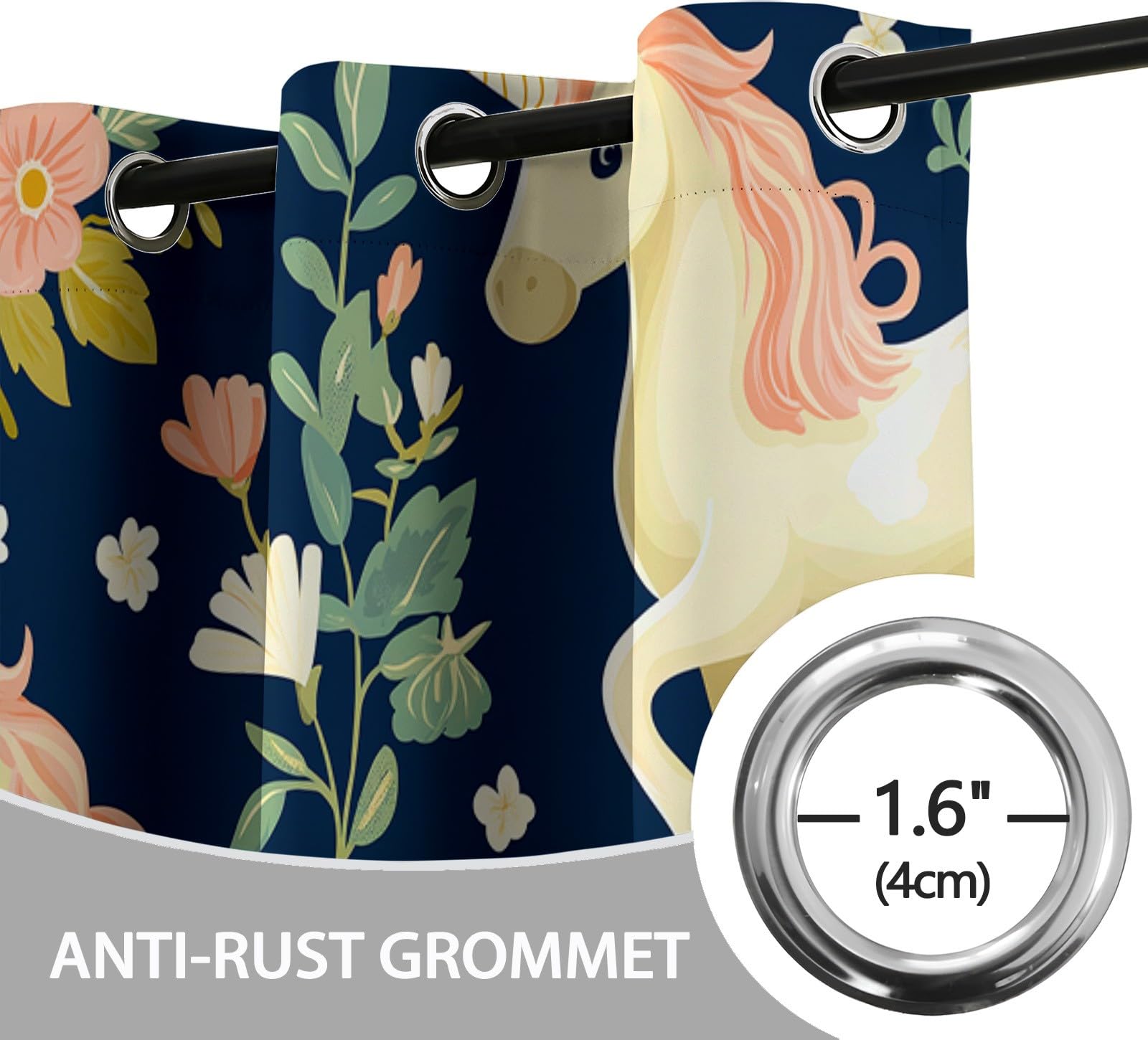 Générique Rideau Occultant Animaux Licorne, Rideaux Isolant Thermiques et Phonique - Draperies Oeillets Anti Froid Plantes Et Fleurs pour Salon Chambre Fenêtre Décoration 140L x 260H cm 2 Panneaux