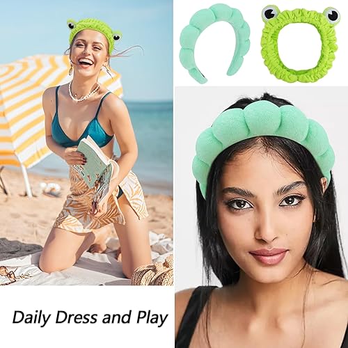 Miniatura 6 de VELSCRUN Paquete de 6 diademas de spa, diadema de maquillaje, diadema de lavado facial, diademas para el cuidado de la piel, banda de esponja verde