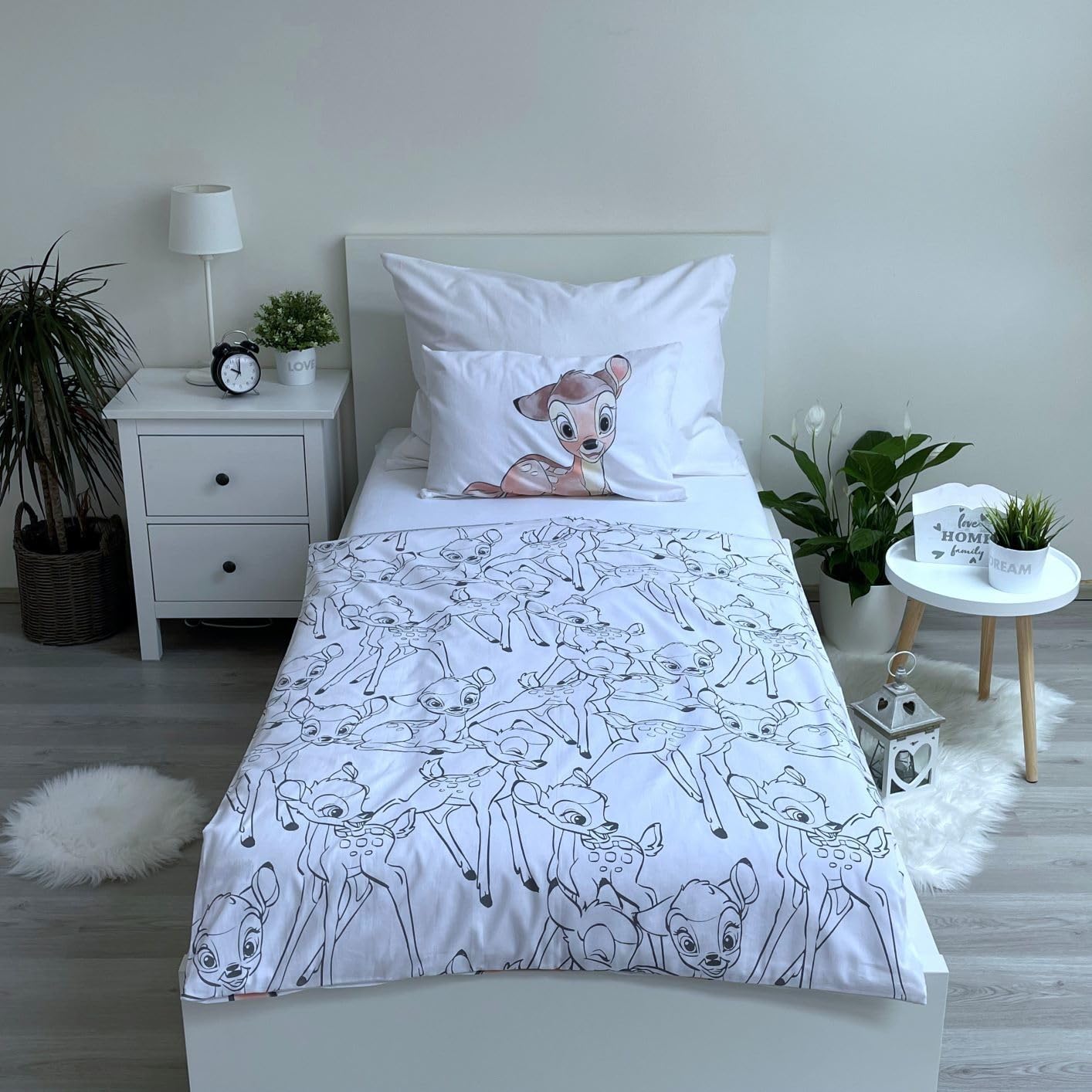 Disney Bambi Baby-Bettwäsche Set 100 x 135 cm + 40 x 60 cm Baumwolle | Wendbare Baby-Bettwäsche | Naturbaumwolle weich atmungsaktiv | Disney Lizenz | 0-3 | Kinderbett | Maschinenwaschbar