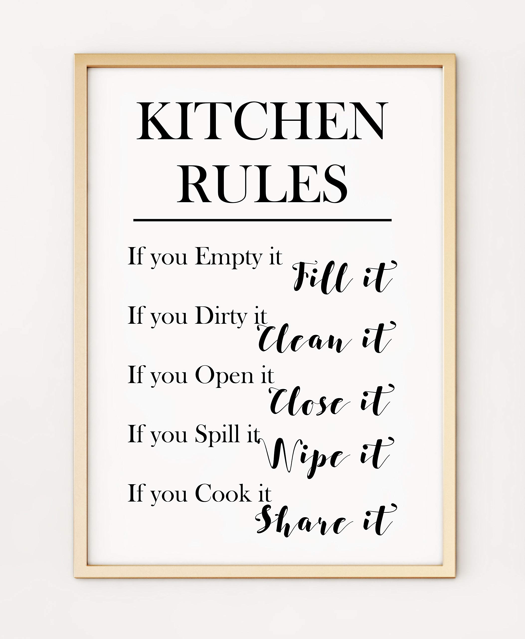 Kitchen Rules Typography Black and White A4 Poster Print PO302