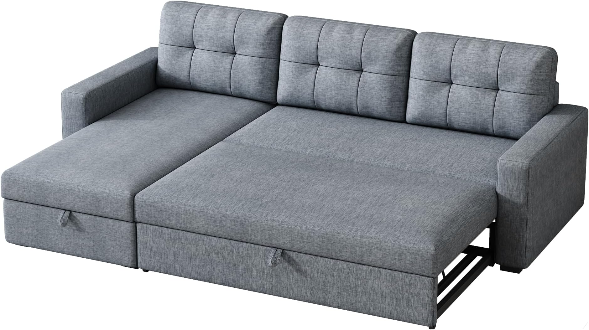 Ball & Cast L-Shape Reversible Sectional Sleeper Sofa Bed,Linen Upholstered 4 in 1 Pull Out Couch with Storage Chaise & Removable Back Cushions,Convertible Corner Sectionals for Living Room,Office