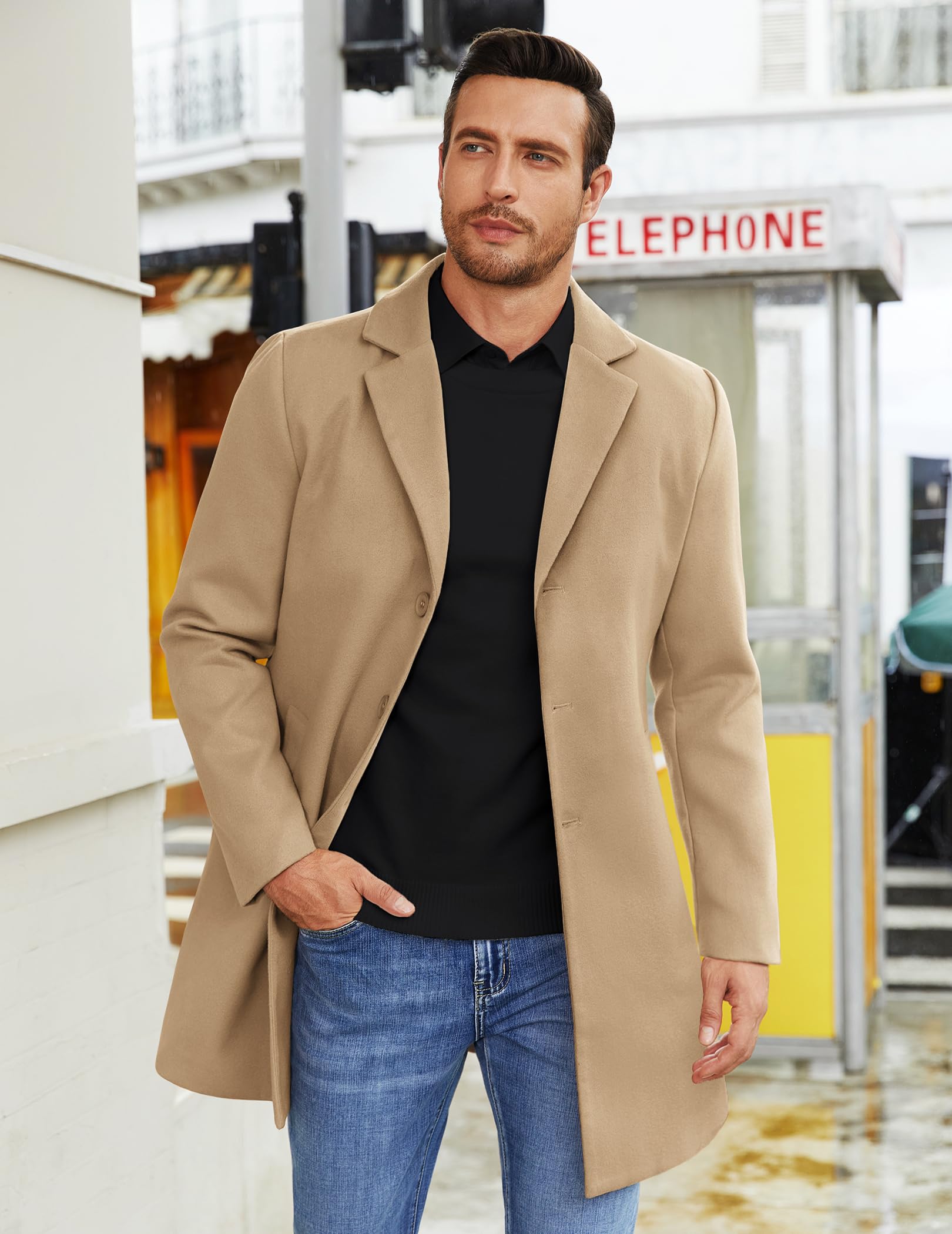 COOFANDY Mantel Herren Wintermantel Warm Herrenmantel Reverskragen Trenchcoat Business Winterjacke mit Taschen