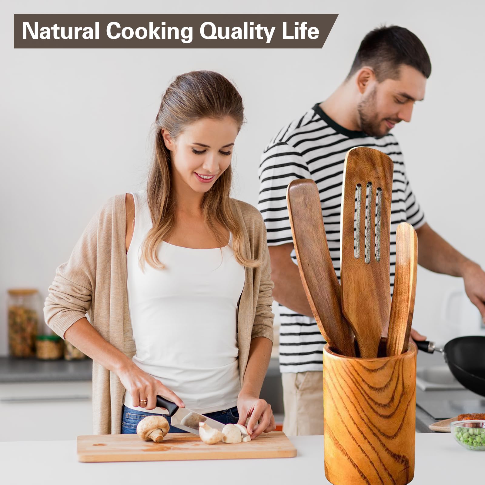Holz-Schildkröten-Set, 5-teilig, natürliches Akazienholz, Küchenhelfer zum Kochen, kratzfester Rührspatel, Rühr- und Servierutensilien, hitzebeständiges, umweltfreundliches Küchenhelfer-Set