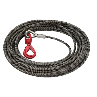 Steel Winch Cable 9/16 x 100ft 17637 lbs Carbon Steel Wire Rope with Swivel Self-Locking Hook 6x37 Strand Wire Rope Winch Cable for Trailers Vehicles Winches Hoists Red, 100ft