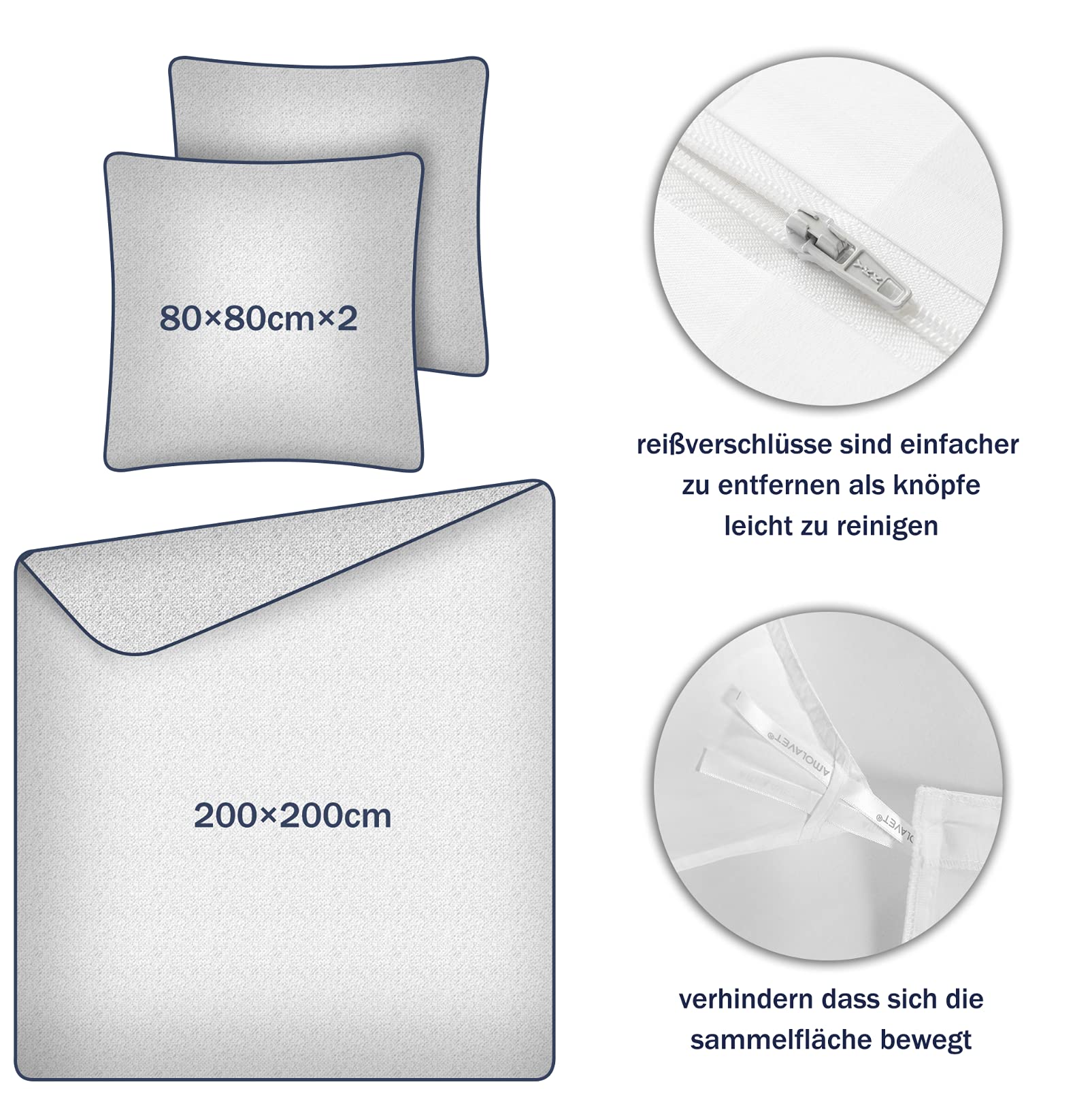 Hotel Bettwäsche 200x200 Baumwolle Weiß 3teilig Set Mako Satin Damast Streifen mit Reißverschluss 100% Baumwolle Ganzjährig Luxus Hotelqualität