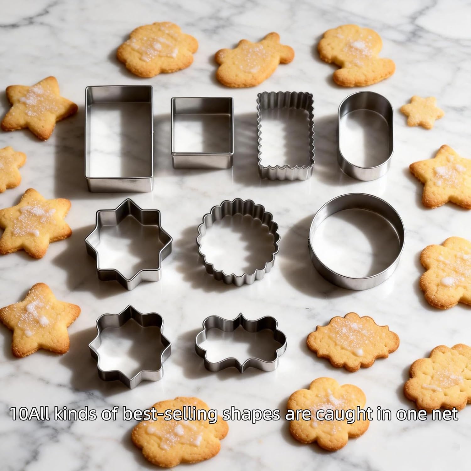 10PCS Stainless Steel Plaque Frame Cookie Cutters - Variety Shapes Fondant Cutters for Baking,Wedding,Birthday,Christmas,Metal Biscuit Molds for DIY Decorations