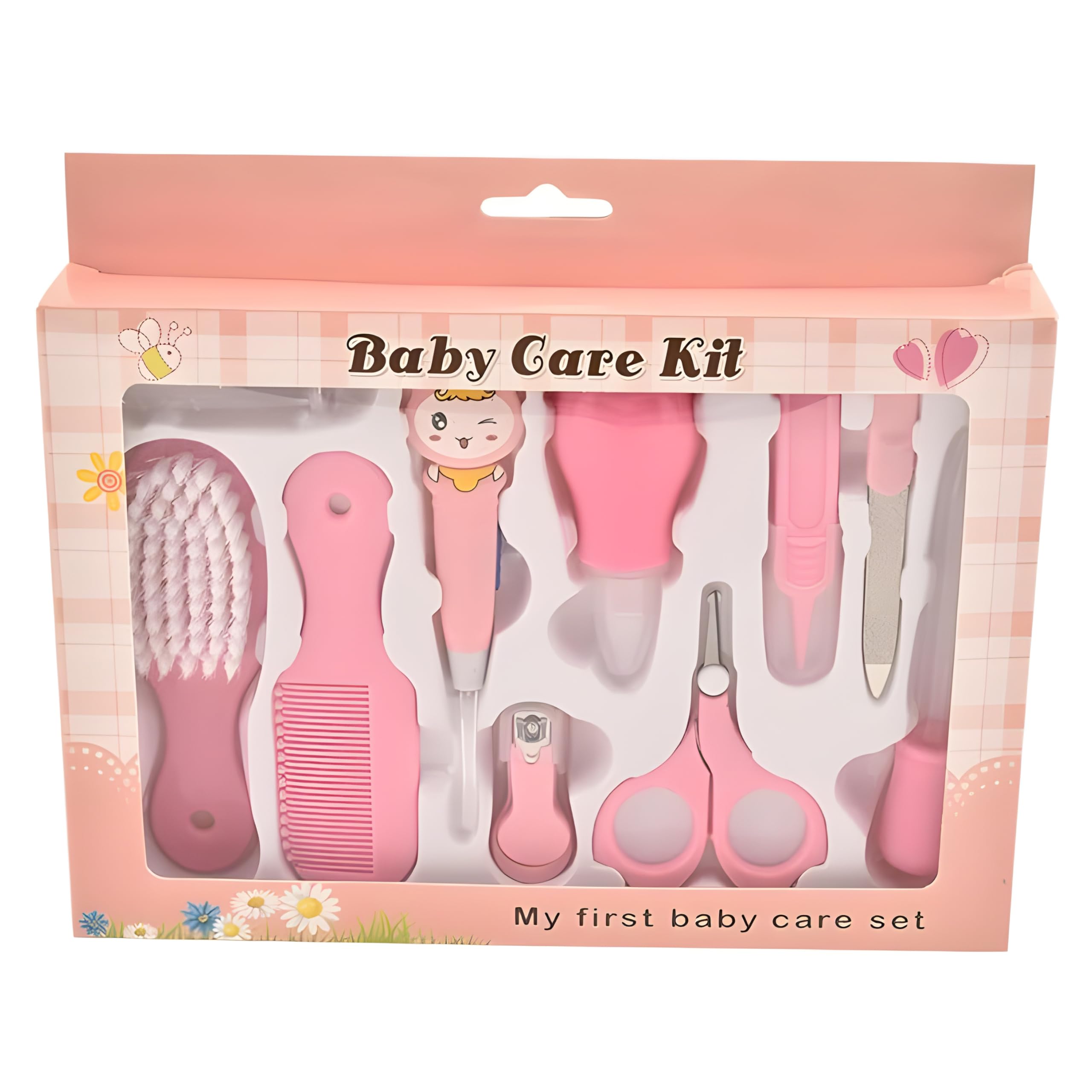 VARENYYA Baby Healthcare and Grooming Kit, Baby Safety Set Baby Comb, Brush, Finger Toothbrush, Nail Clippers, Scissors, Nasal Aspirator, Baby Essentials Nursery Care Kit (Pink)