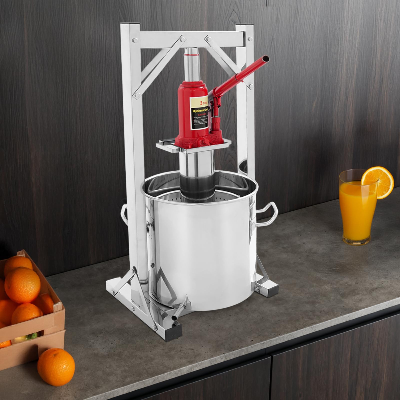 12L Hydraulische Obstpresse mit 3T Hydraulikheber, 304 Edelstahl Fruchtpresse, Manuelle Beerenpresse Weinpress Gemüsepresse Saftpresse für Hausbrauen, Weine, Säfte, Gemüse