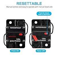 Vista 2 de Generic Disyuntor impermeable de 120 amperios, con reinicio manual, 12 V-48 V CC, 30A-300 A, para motores de arrastre marinos, barco, ATV, sistema