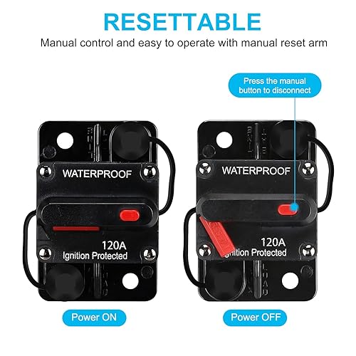 Miniatura 2 de Generic Disyuntor impermeable de 120 amperios, con reinicio manual, 12 V-48 V CC, 30A-300 A, para motores de arrastre marinos, barco, ATV, sistema