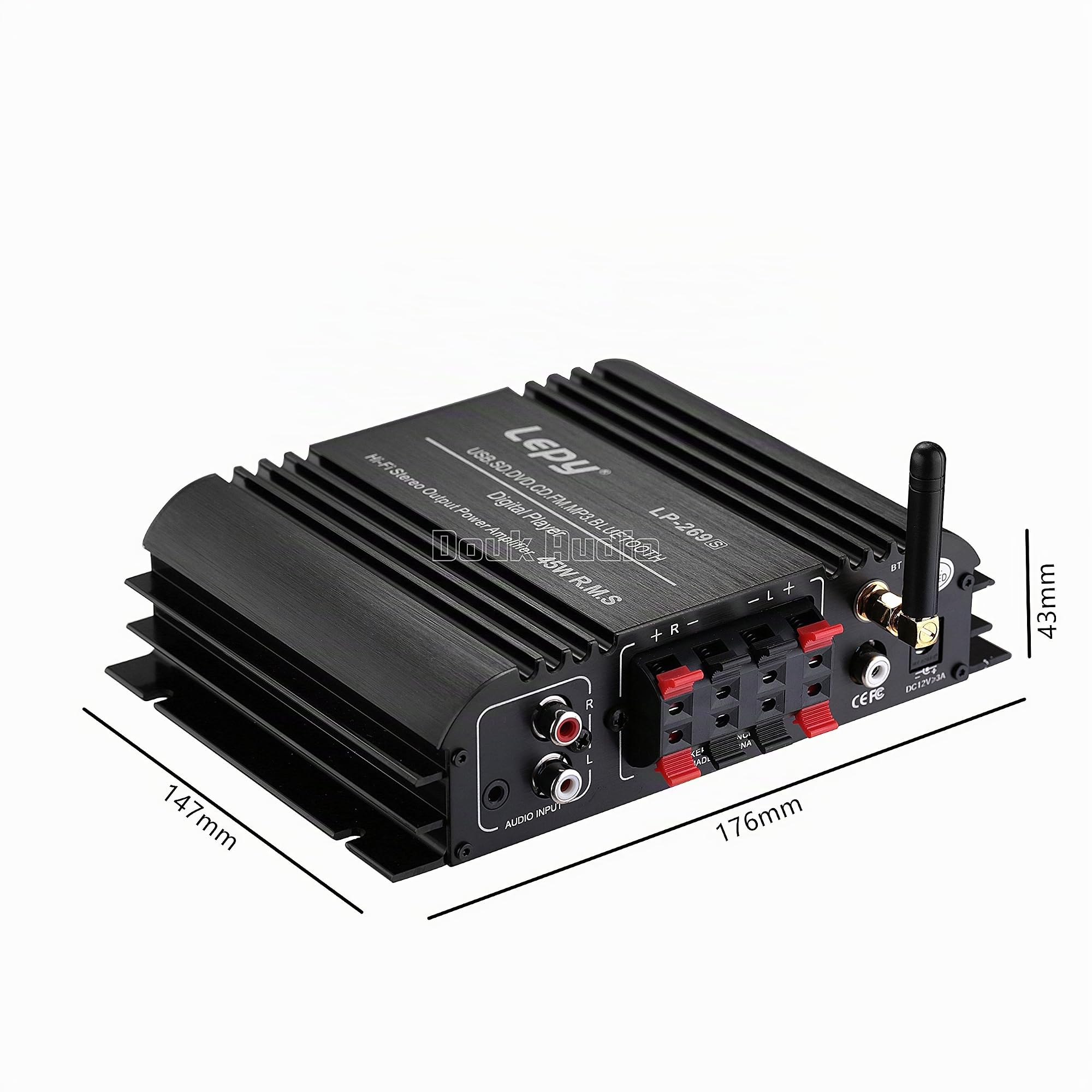 Amplificatore Stereo Bluetooth, Uscita Audio a 4 Canali, con Controllo Remoto e LED