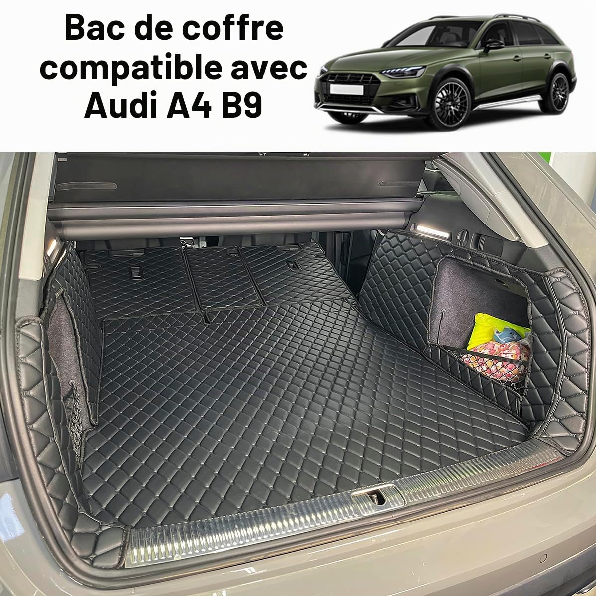 Tapis de coffre pour Audi A4 Avant 2015-2026 | (et panneaux latéraux arrière gauche et droit) Convient aux chiens