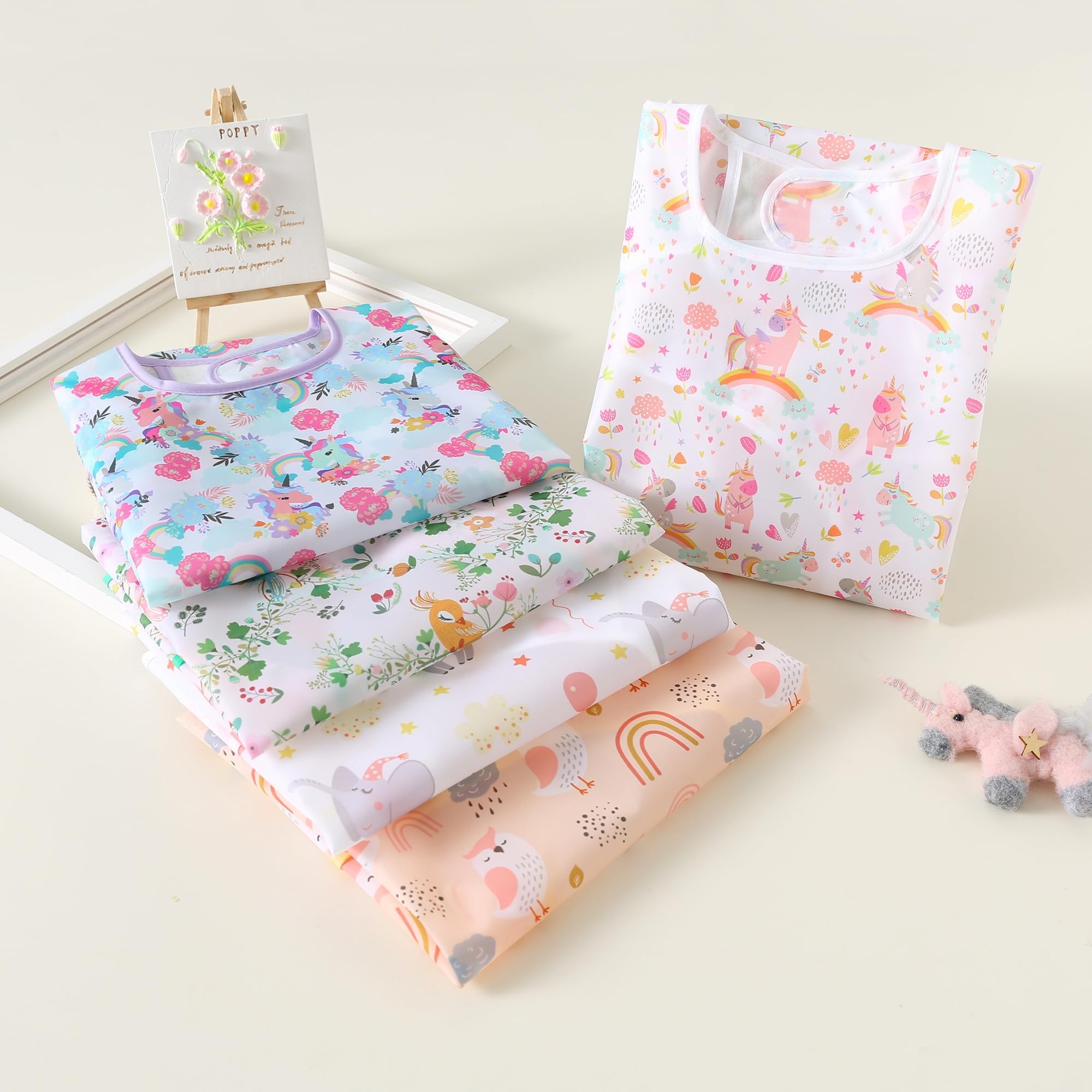 Bavoirs à Manches Longues Imperméables,Lot de 5, Tablier Peinture Enfant aux Enfants de 5 Mois à 3 Ans