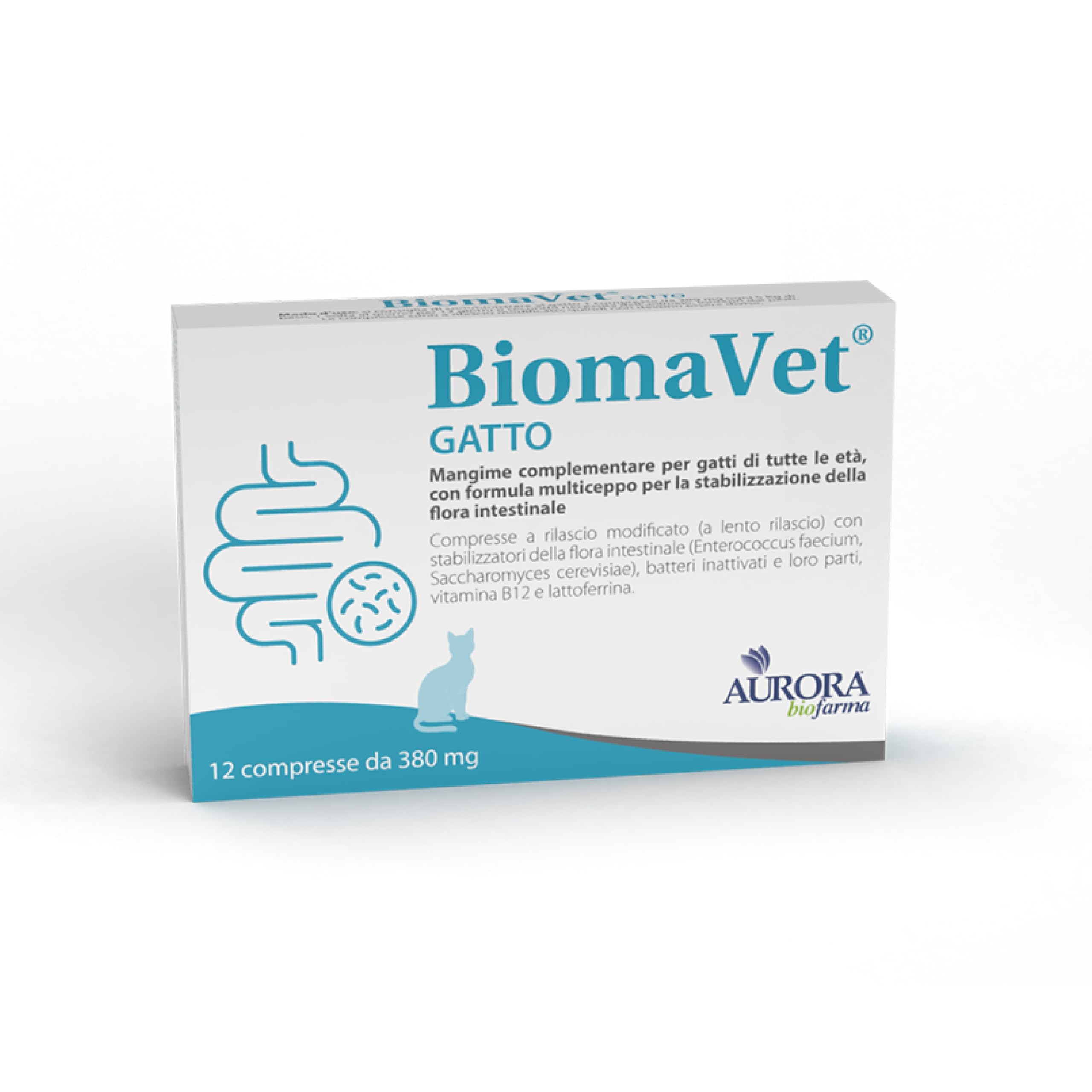 BiomaVet Probiotici Gatto per il Benessere Intestinale - Probiotici per Gatti con Formulazione Multiceppo, Lattoferrina e Vitamina B12-12 Compresse da 380mg