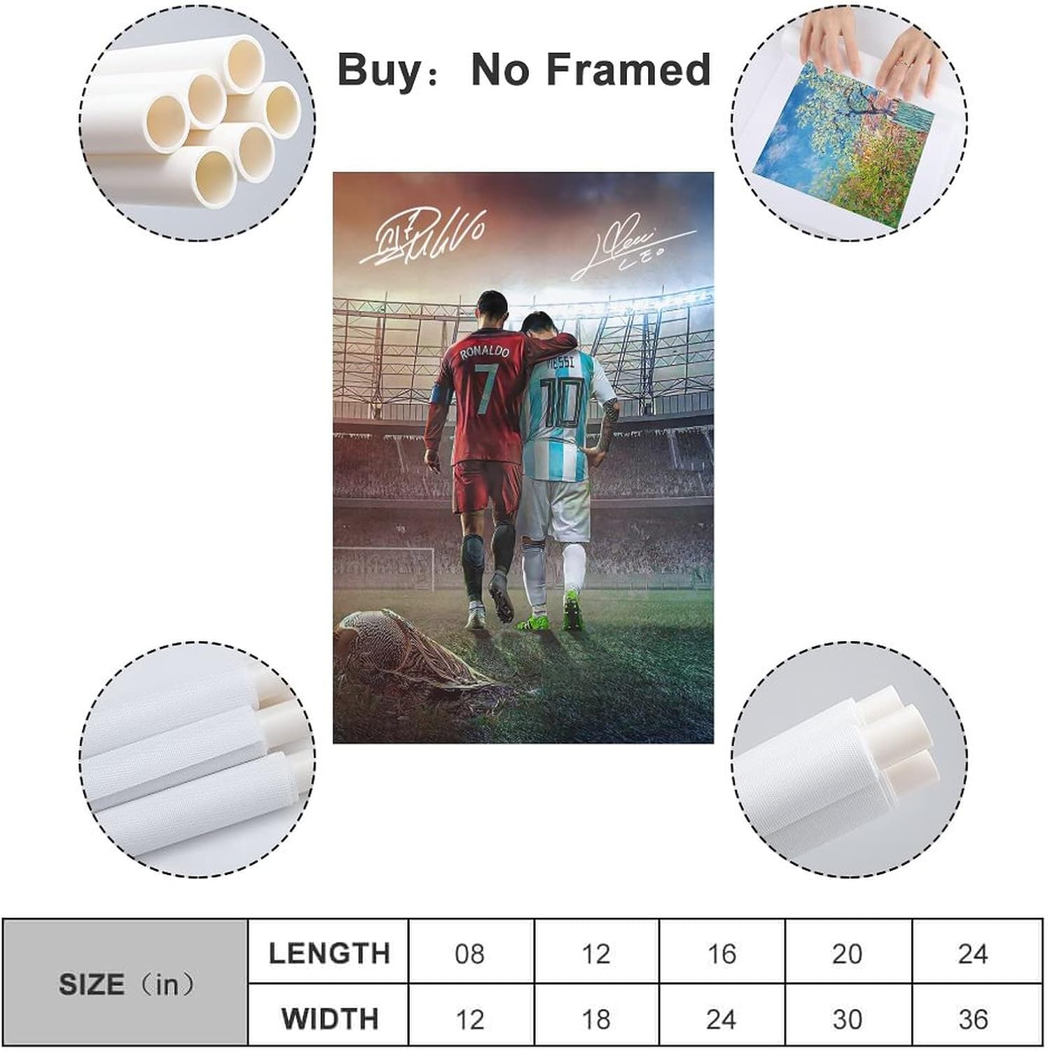 Messi Ronaldo Poster Wall Art Canvas Print Poster Home Bathroom Bedroom Office Living Room Decor Canvas Poster Unframe: 16x24inch(40x60cm) - Image 2