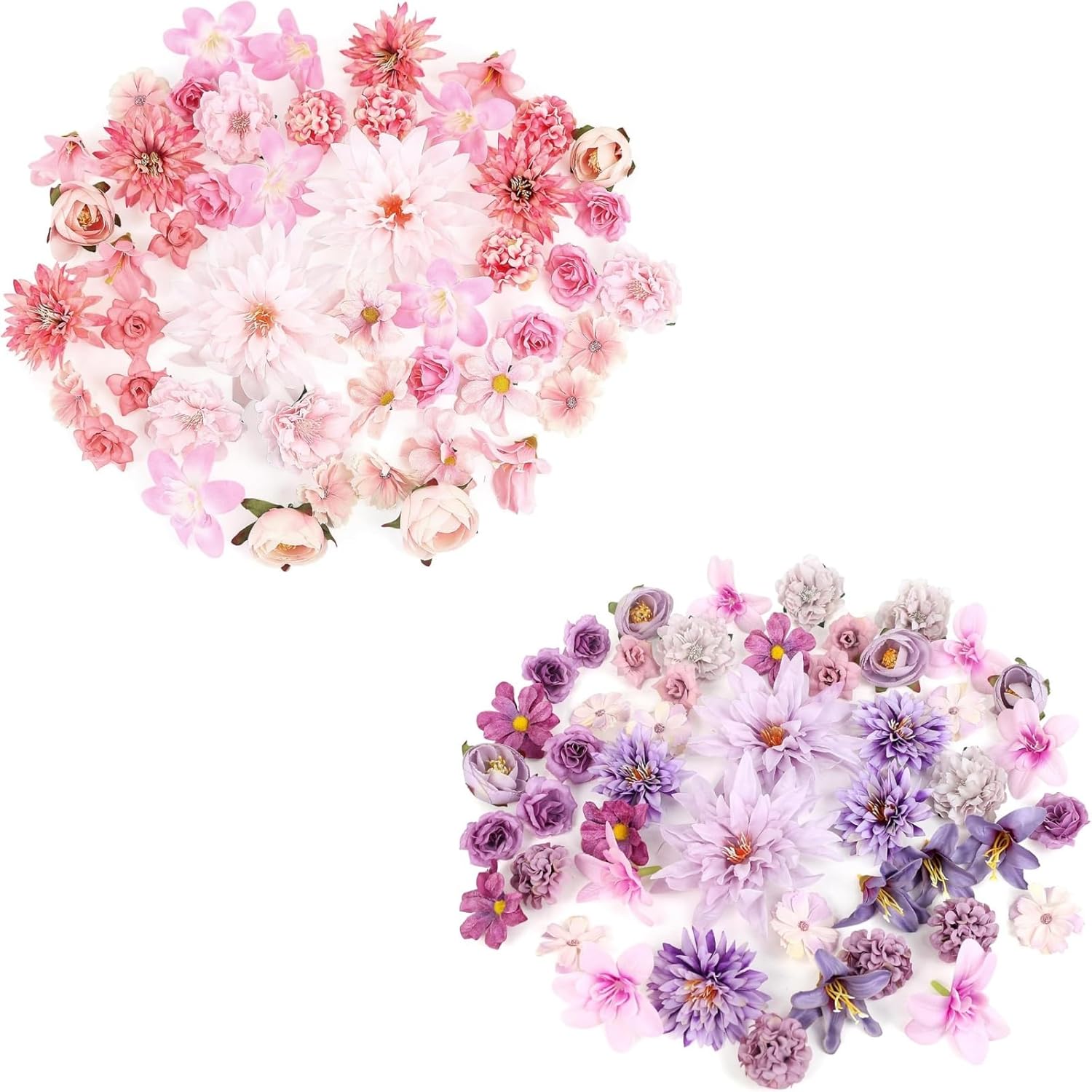 LACGO 48 PCS Artificial Flower Heads(Pink & Purple)