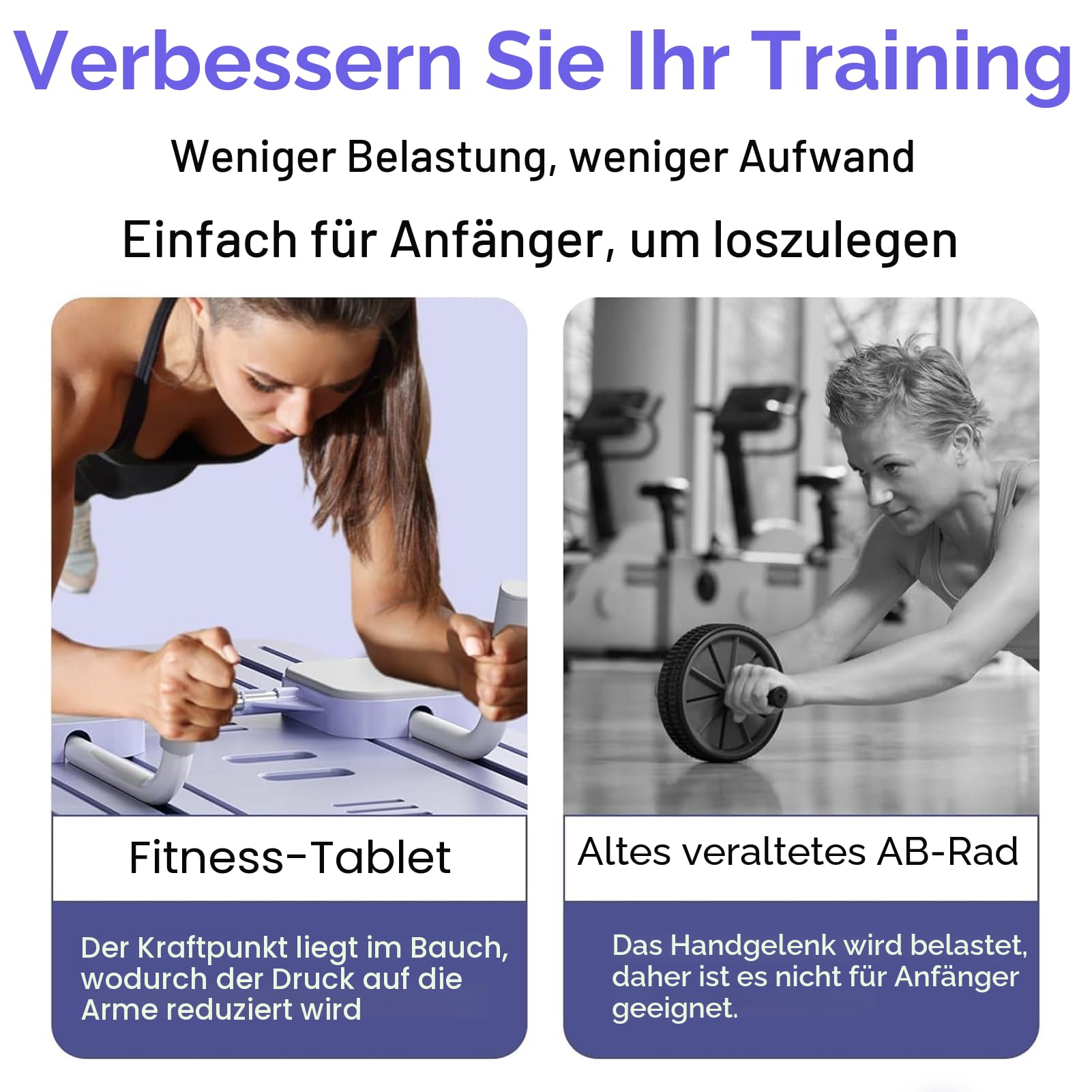 ExeractFit Upgraded Pilates Board, Pilates Reformer Set Bauchroller Board, Ab Roller Trainingsgerät Automatisches Rebound Bauchmuskeltrainer Mit Widerstandsband(Rosa ohne Griff)