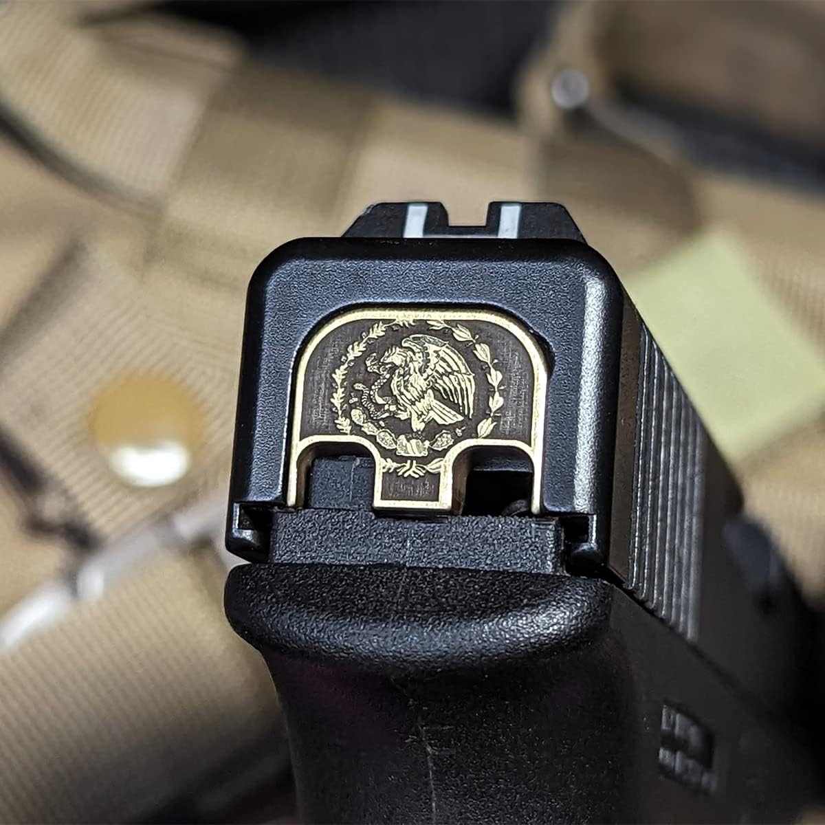 Milspin CNC Milled Slide Back Plate Compatible with Glock Gen 1-5 I Mexico Flag I 3D Engraved I Brass I Made in USA (Models G43 G43x G48)