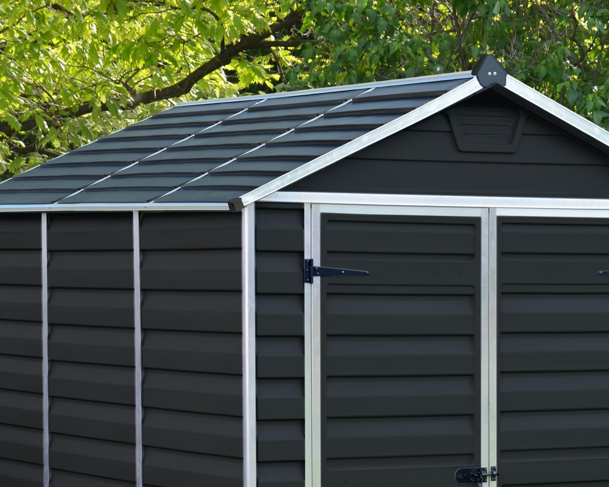 Canopia by Palram Gerätehaus Garten Skylight 6x12 Geräteschuppen Metall 185 x 379 cm Midnight Grey Polycarbonatplatten rostbeständig UV-Schutz