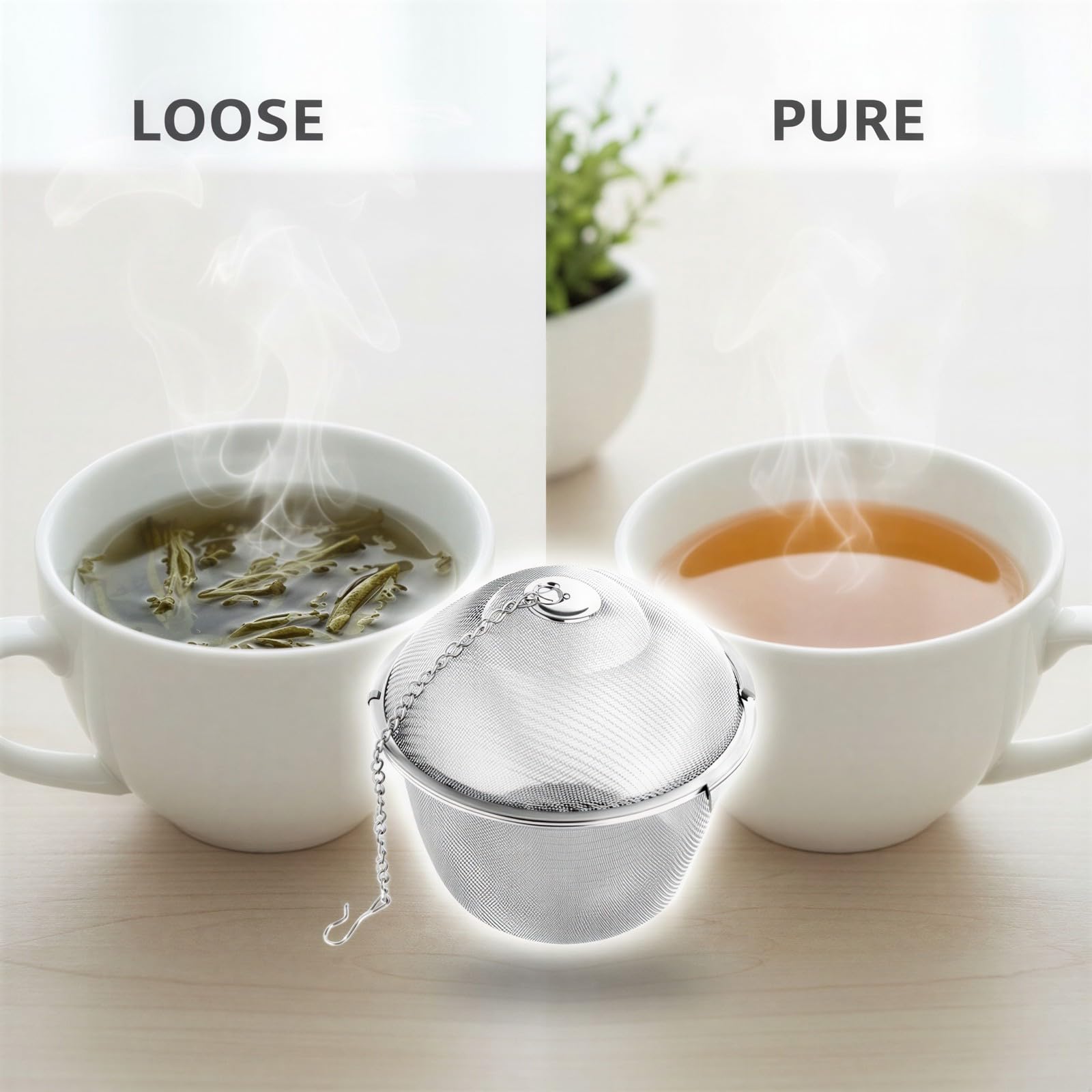 Lot de 3 infuseurs à thé en acier inoxydable, boule à maille fine avec chaîne et crochet, filtre compact et robuste pour thé en vrac, thé en feuilles, épices, herbes aromatiques, soupe