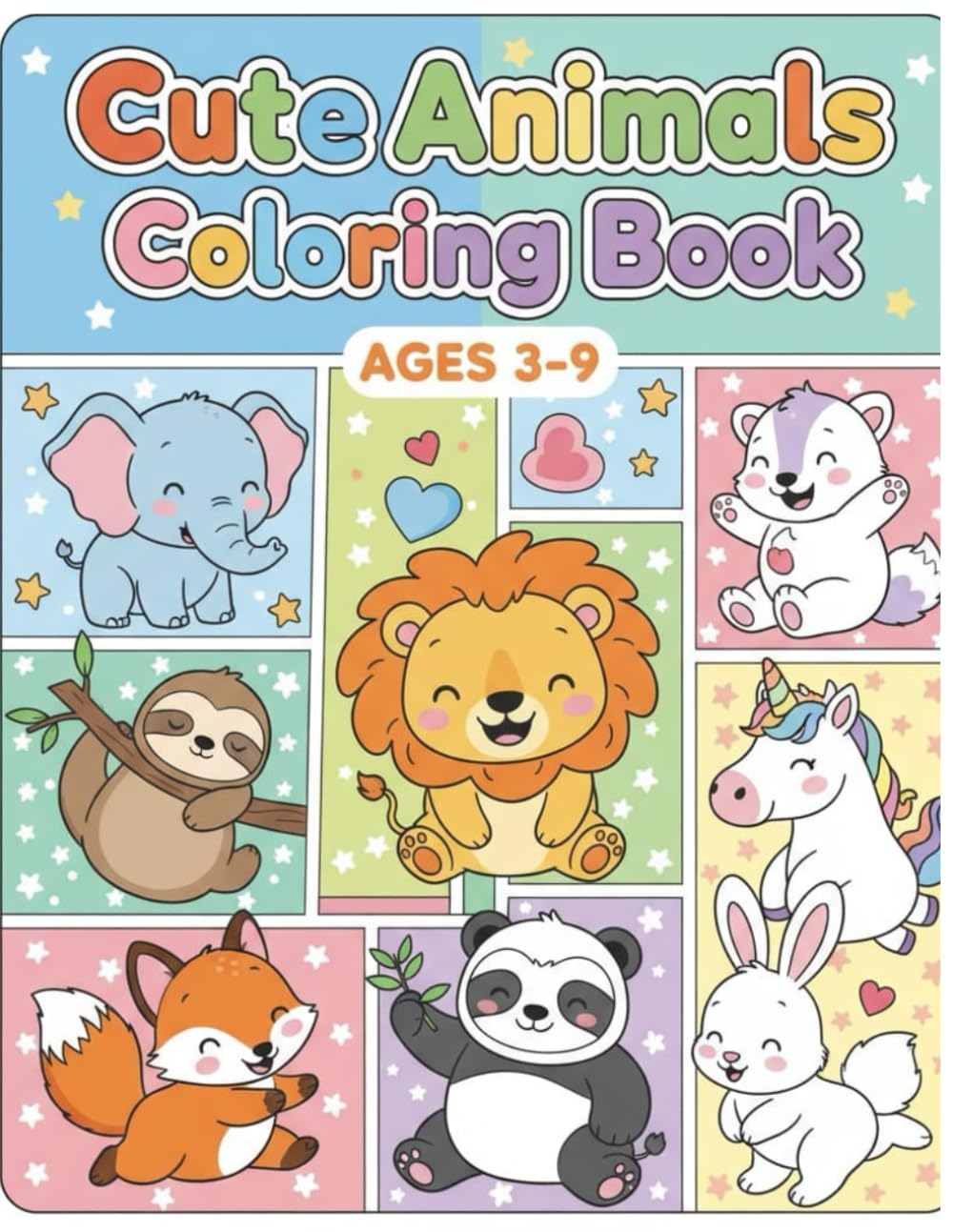 Cute Animals Coloring Book (Ages 3-9): Easy Fun Coloring pages for Toddlers & Preschoolers