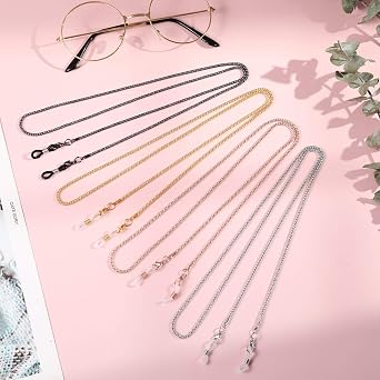FANTESI 4 pcs Eyeglasses Chain,Glasses Chain Non-Slip Metal Glasses Strap | Spectacle Chain Glasses Cord Sunglasses Strap Lanyard Eyewear Strap for Women Sports