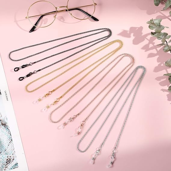 FANTESI 4 pcs Eyeglasses Chain,Glasses Chain Non-Slip Metal Glasses Strap | Spectacle Chain Glasses Cord Sunglasses Strap Lanyard Eyewear Strap for Women Sports