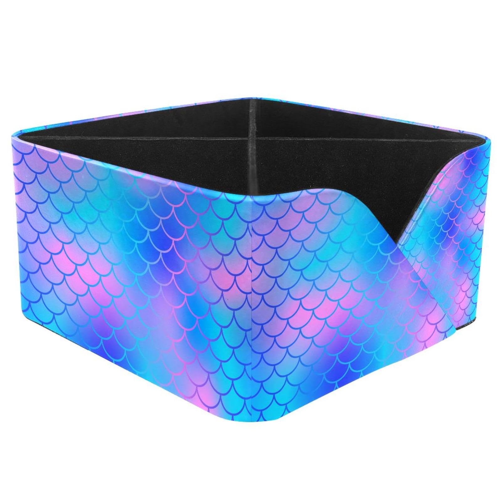 KengjuTesu Magic Mermaid Tail Fish Scale Pattern Desktop Organizer Pen Holder, Rectangular Pencil Cup for Office, Study and Makeup Stations
