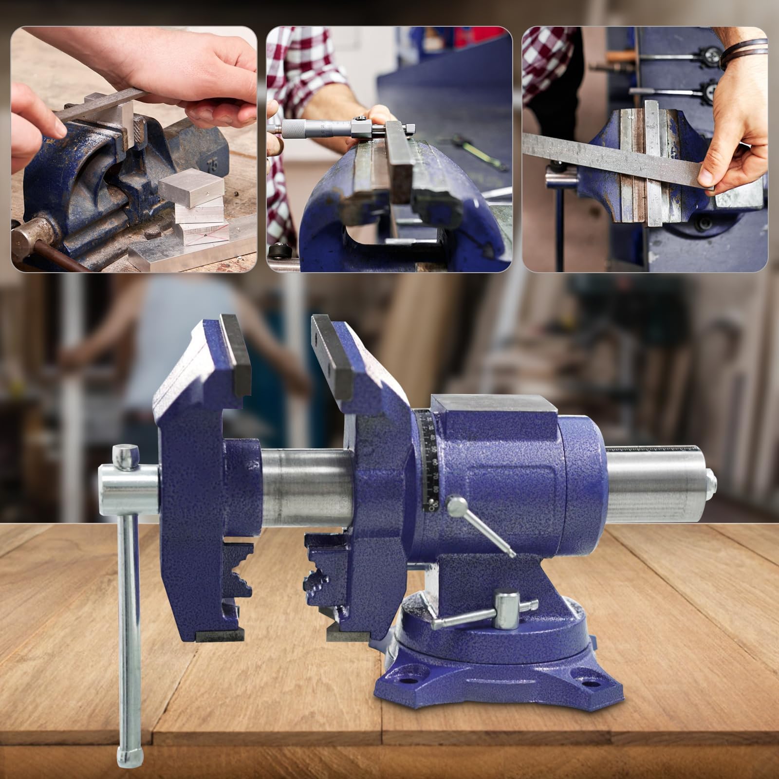 Tornillo de banco multiusos de 6 pulgadas, tornillo de banco de hierro fundido, cabeza giratoria de 360 grados y base con cerradura, tornillo de mesa para manualidades, pintura, escultura, modelado,