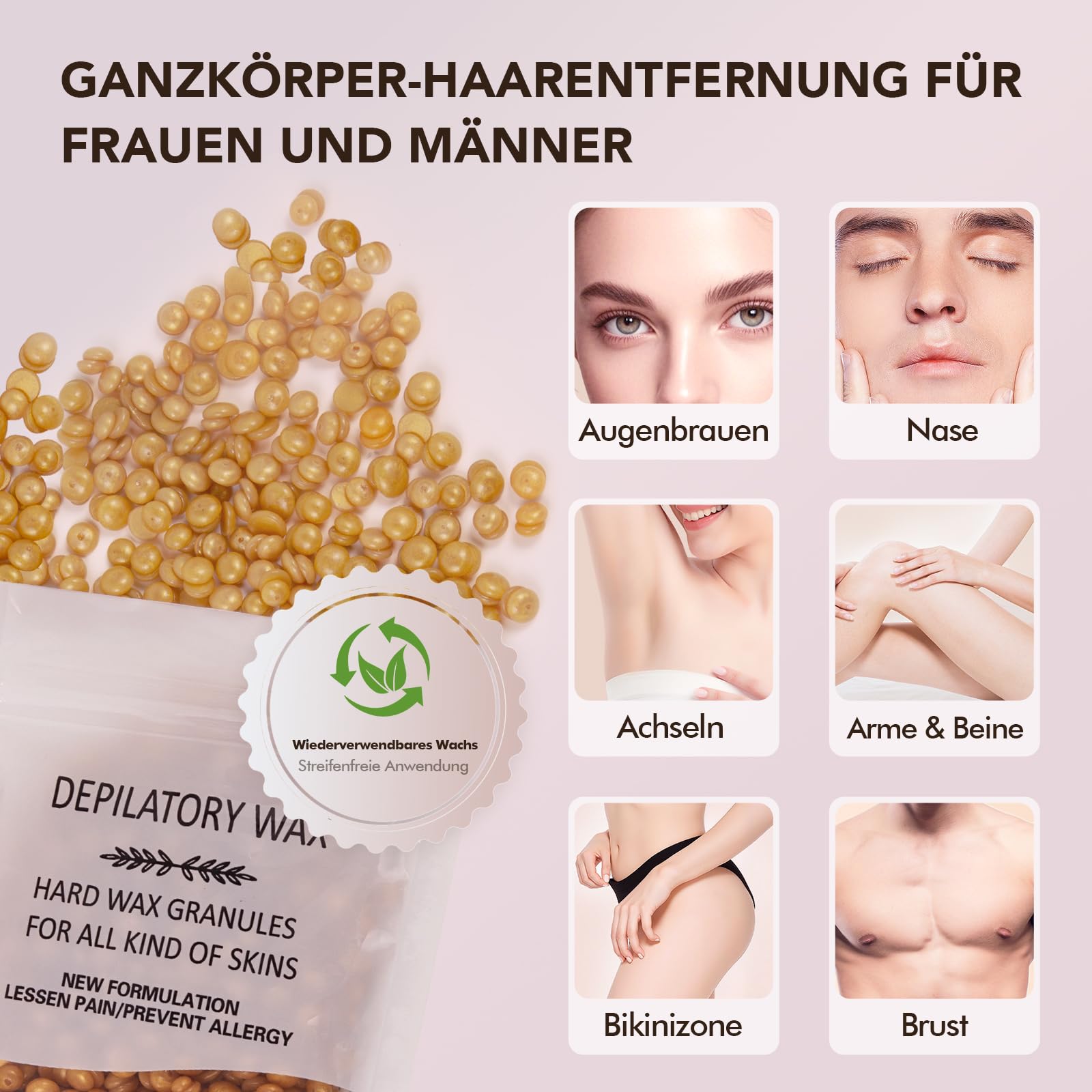 Waxing set, Professionell Wachswärmer Wachs Haarentfernung mit 500g Wax Warmer mit Wachsperlen, Waxing Maschine Set, Wax Maschine für Wachs Haarentfernung Perlen