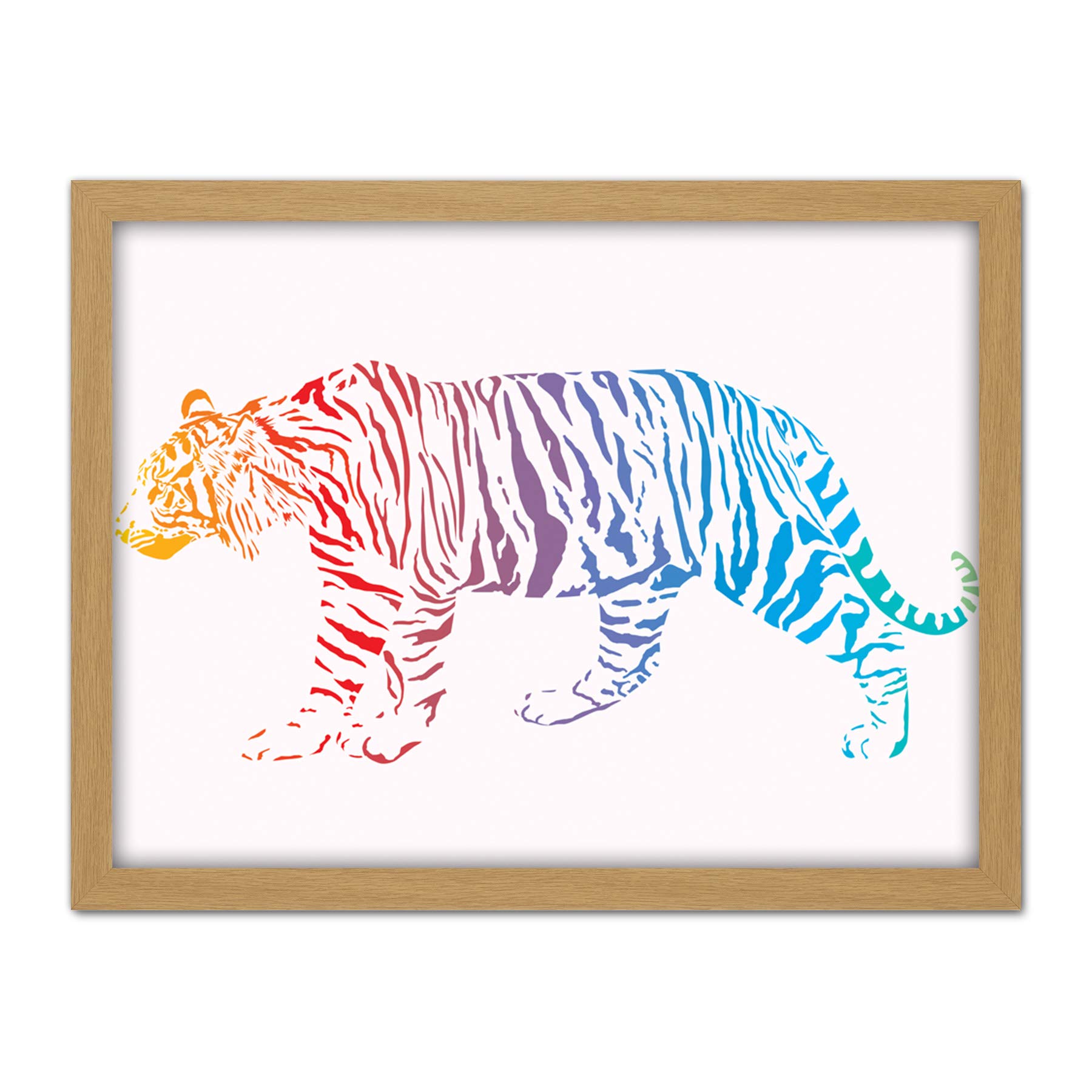 Wee Blue Coo Rainbow Tiger Illustration Artwork Framed Wall Art Print 18X24 Inch