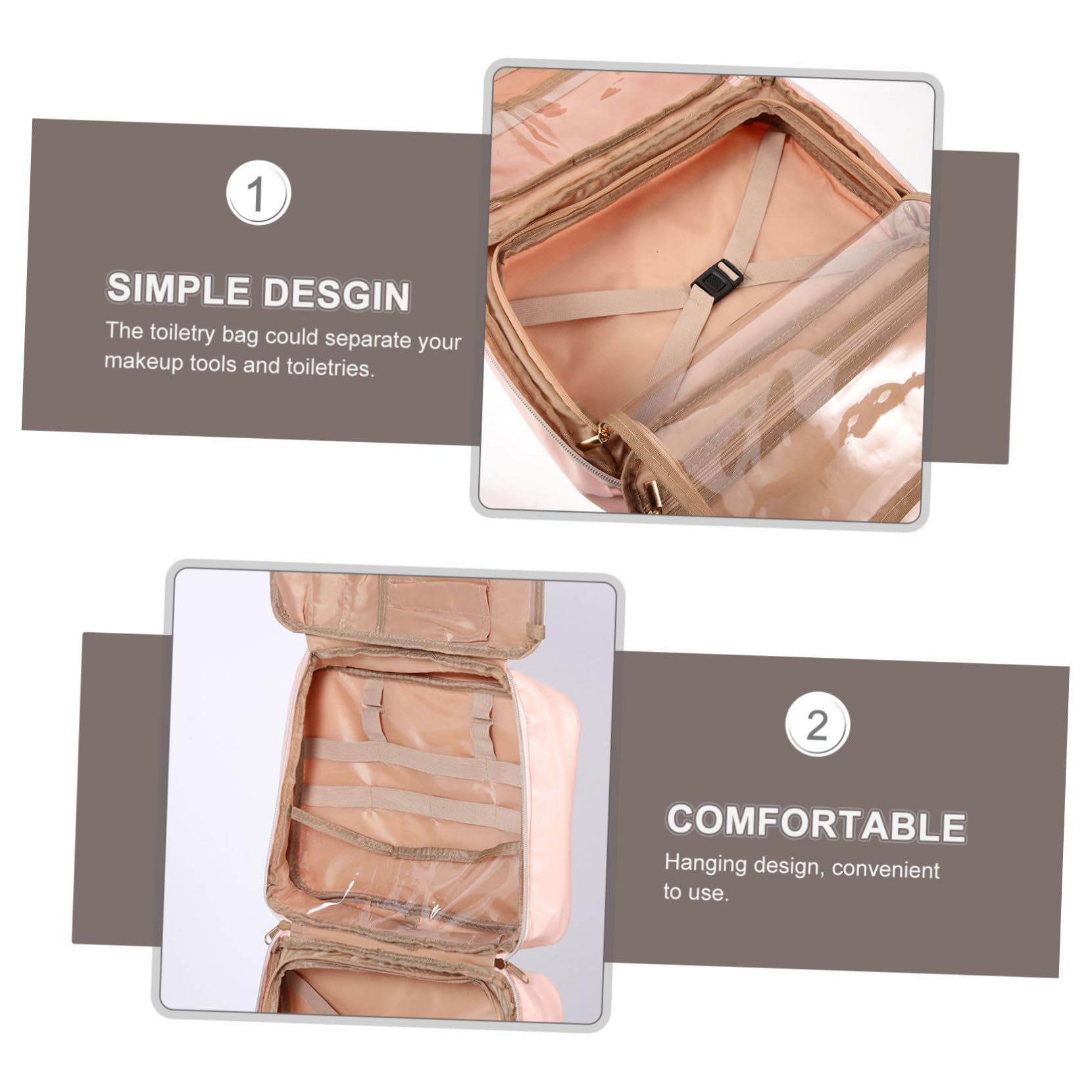 Borsa Per Cosmetici Donna Organizer Quadrata in Similpelle Pu Borsa Da Viaggio Scomparti Multipli Tasche e Design Sospensione Per Viaggi e Uso Quotidiano