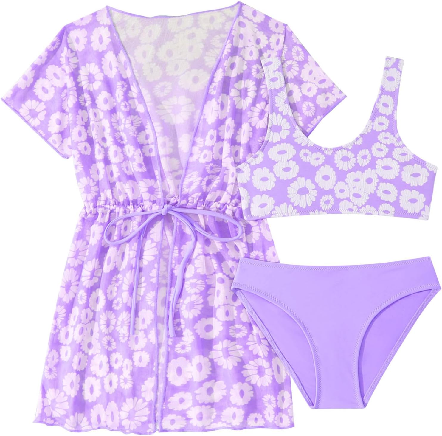 Girls 3 Pieces Swimsuit Rash Guard Bikini Sets Bathing Suit with Beach Cover Ups Dress Swimwear