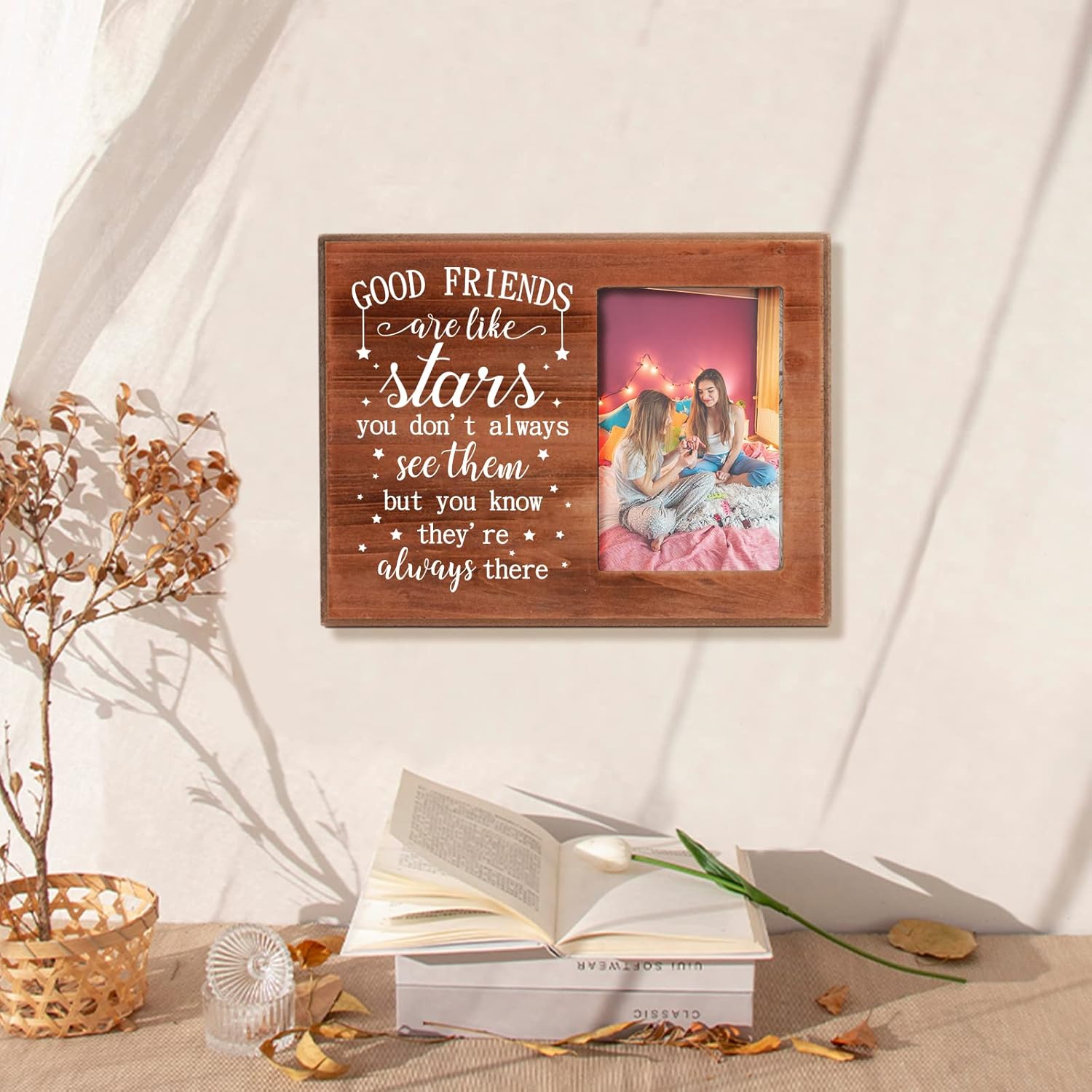 FINGERINSPIRE Good Friends are Like Stars, You Know They're Always There, Wooden Good Friend Picture Frame 4x6 Inch, Unique BFF Birthday Photo Frame Gifts Friendship Going Away Gifts for Best Friend