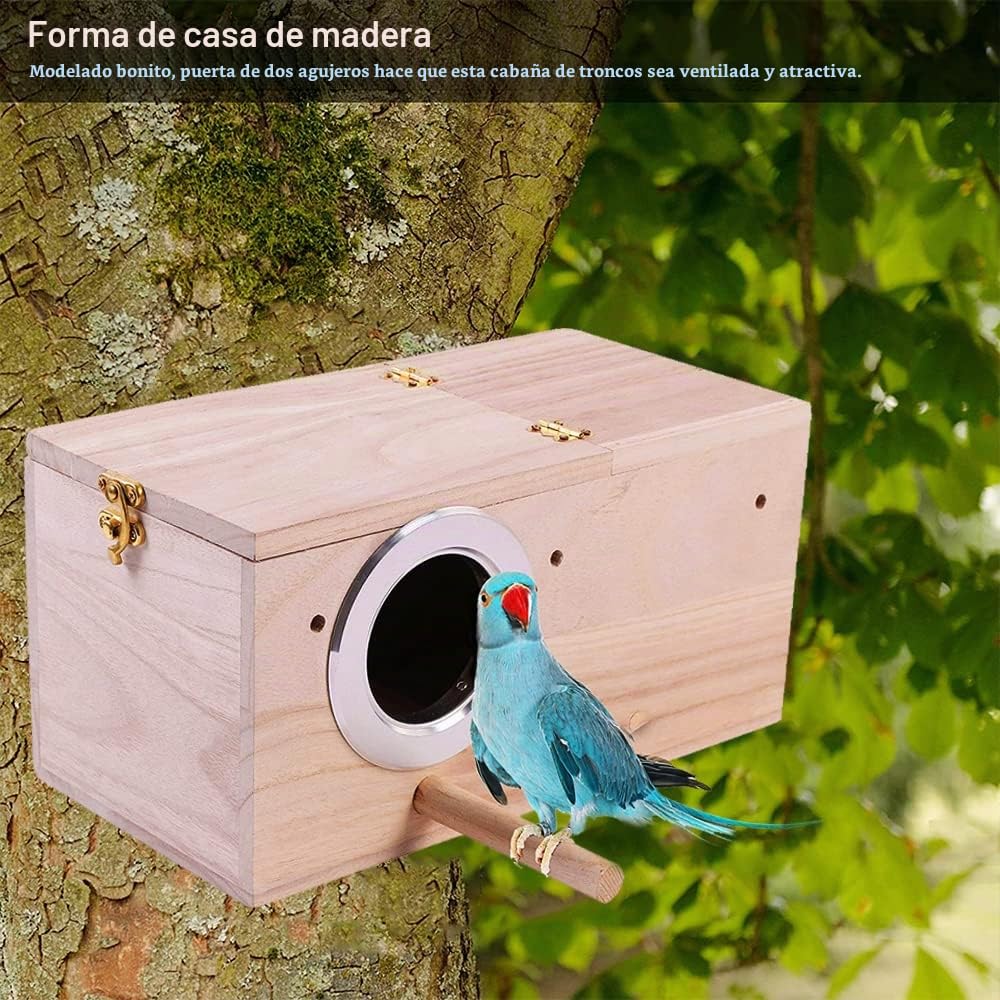 Caja De Nido De Cría De Loros, Parrotlets Acoplamiento Caja, Casa De Pájaros De Madera, Caja De Cría De Pájaros, Nido Cría para Aves Natural, para Agapornis, Loros (25 x 13 x 13 cm)