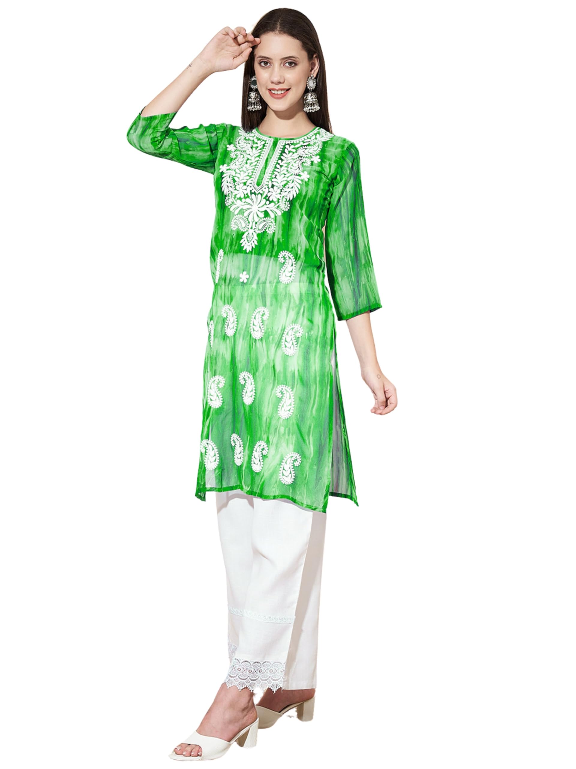 EthnicJunction Georgette Women's Geogette Chikankari Embroidery Straight Kurta |Summer Kurti | Short Kurti for Women | Top for Office | Women's Tunics Tops | Kurta Shirt Top | Regular Fit Top
