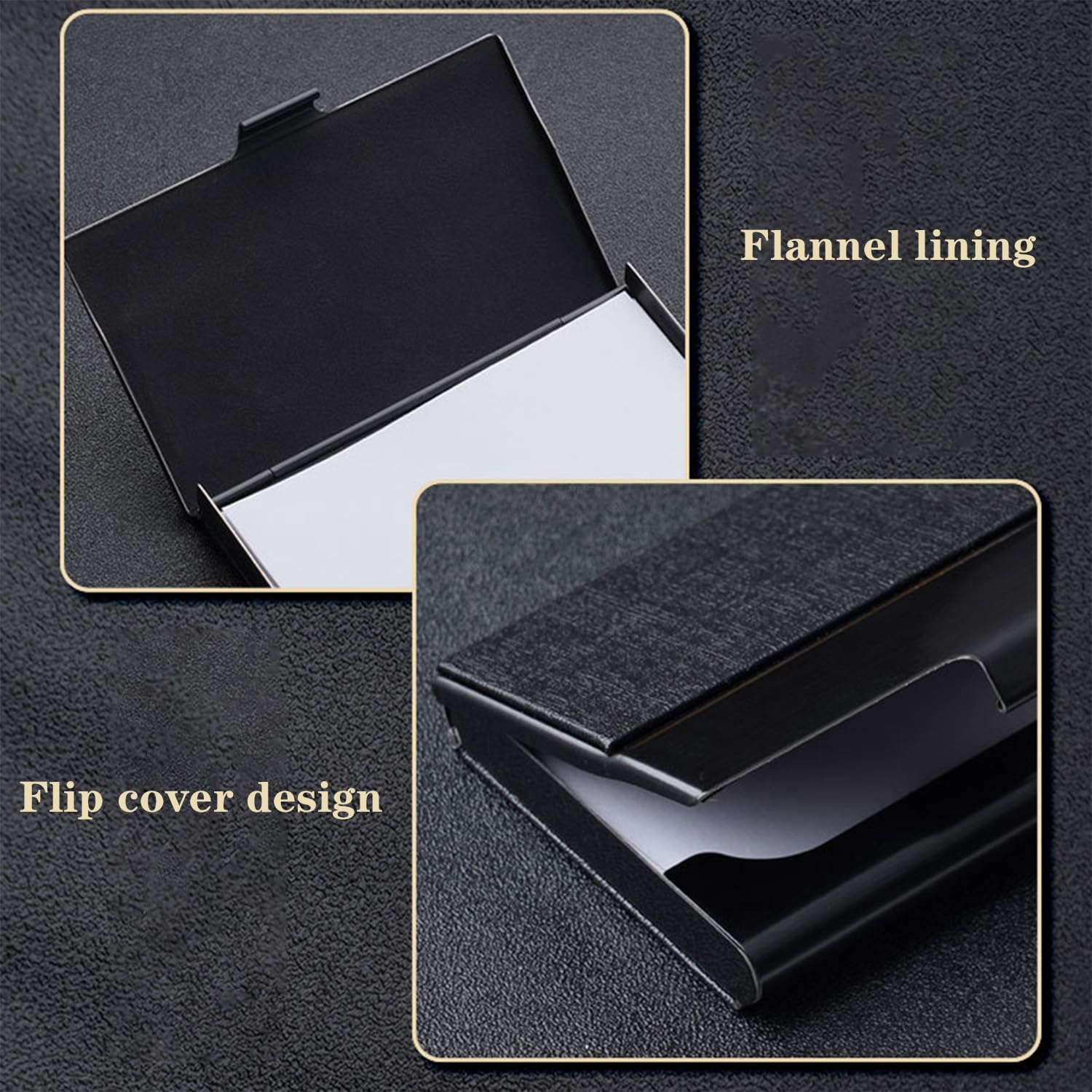 Visitenkartenetui Personalisiertes, 95*61*13mm Personalisierter Leder Visitenkartenhalter mit Anpassbarem Namen, Ausweisetui aus Edelstahl, Etui mit Individueller Textunterschrift (Litschi Schwarz)
